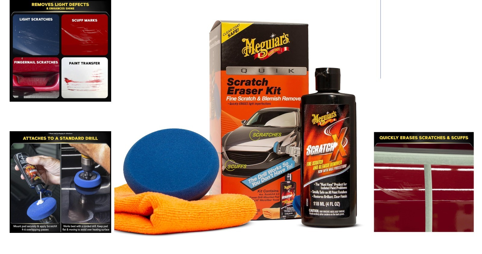 Drill-Mounted Car Scratch Eraser Kit with Microfiber Towel – Clear Coat Safe