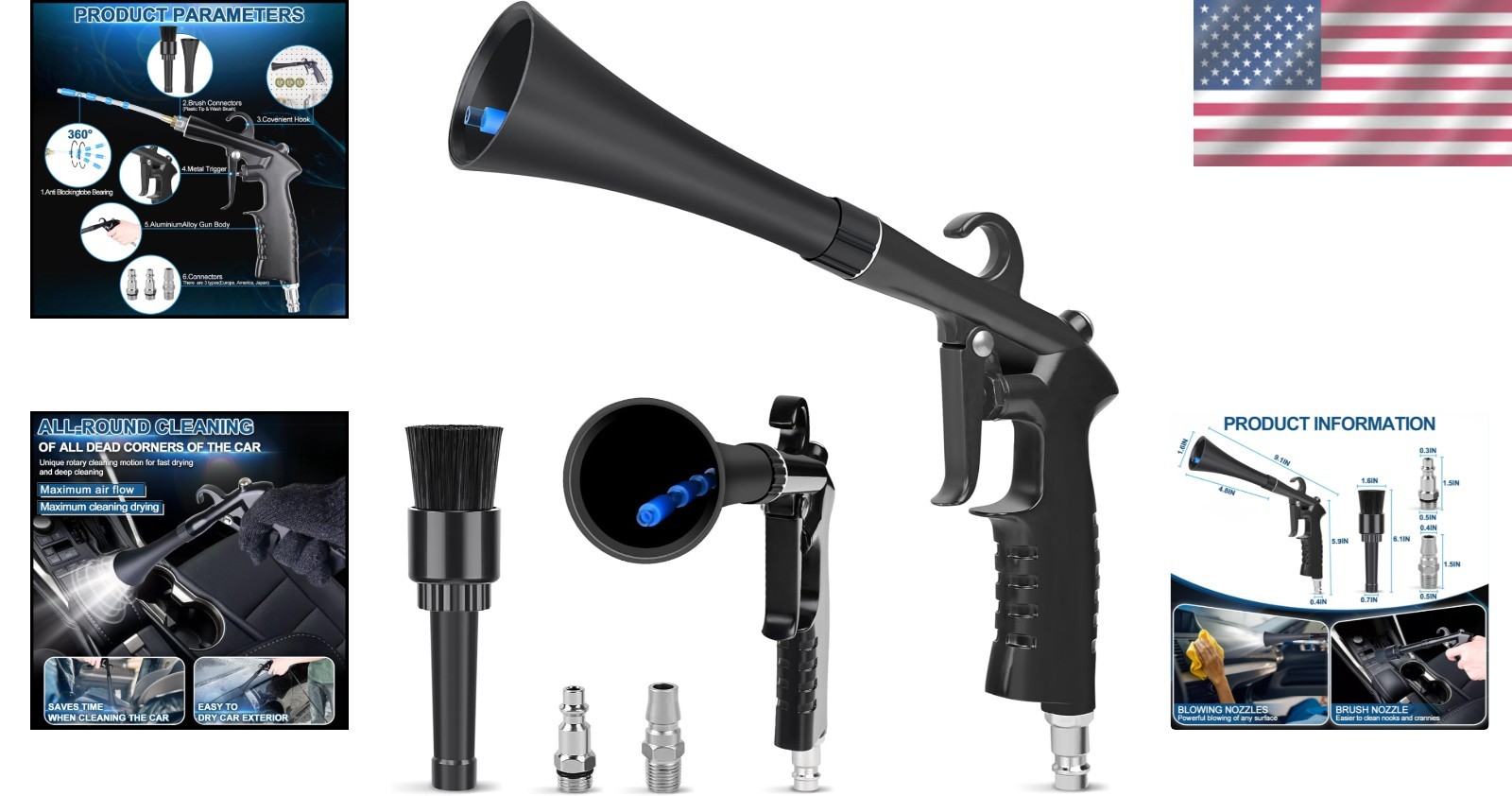 Professional High-Pressure Car Cleaning Gun with 360Â° Swivel & Attachments