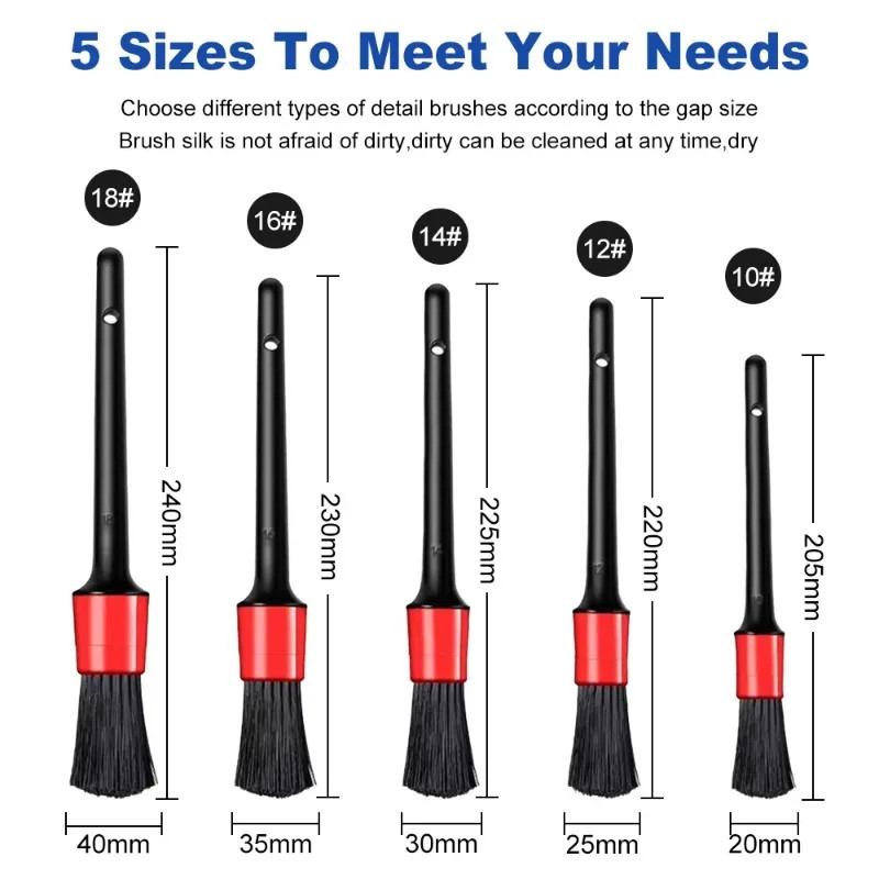 5PC Car Detailing Brush Kit Boar Hair Vehicle Auto Interior For Wheel Clean Sets