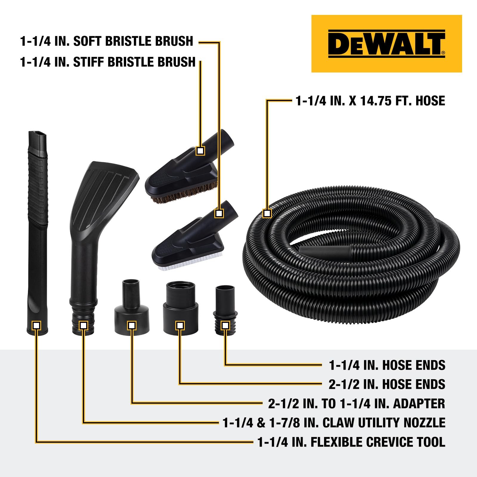 DEWALT 8Piece Car Detailing Vacuum Hose Accessory Kit, Shop Vac Attachments f…