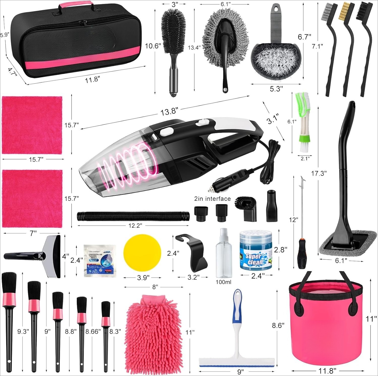 41Pcs Car Cleaning WashKit Interior DetailingCleaner Kit withHigh Power Handheld