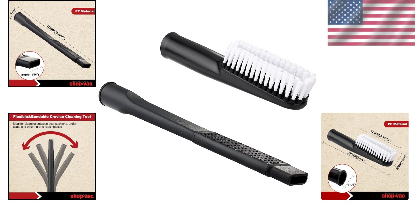 2-Piece Car Cleaning Kit with Flexible Crevice Tool & Soft Auto Brush