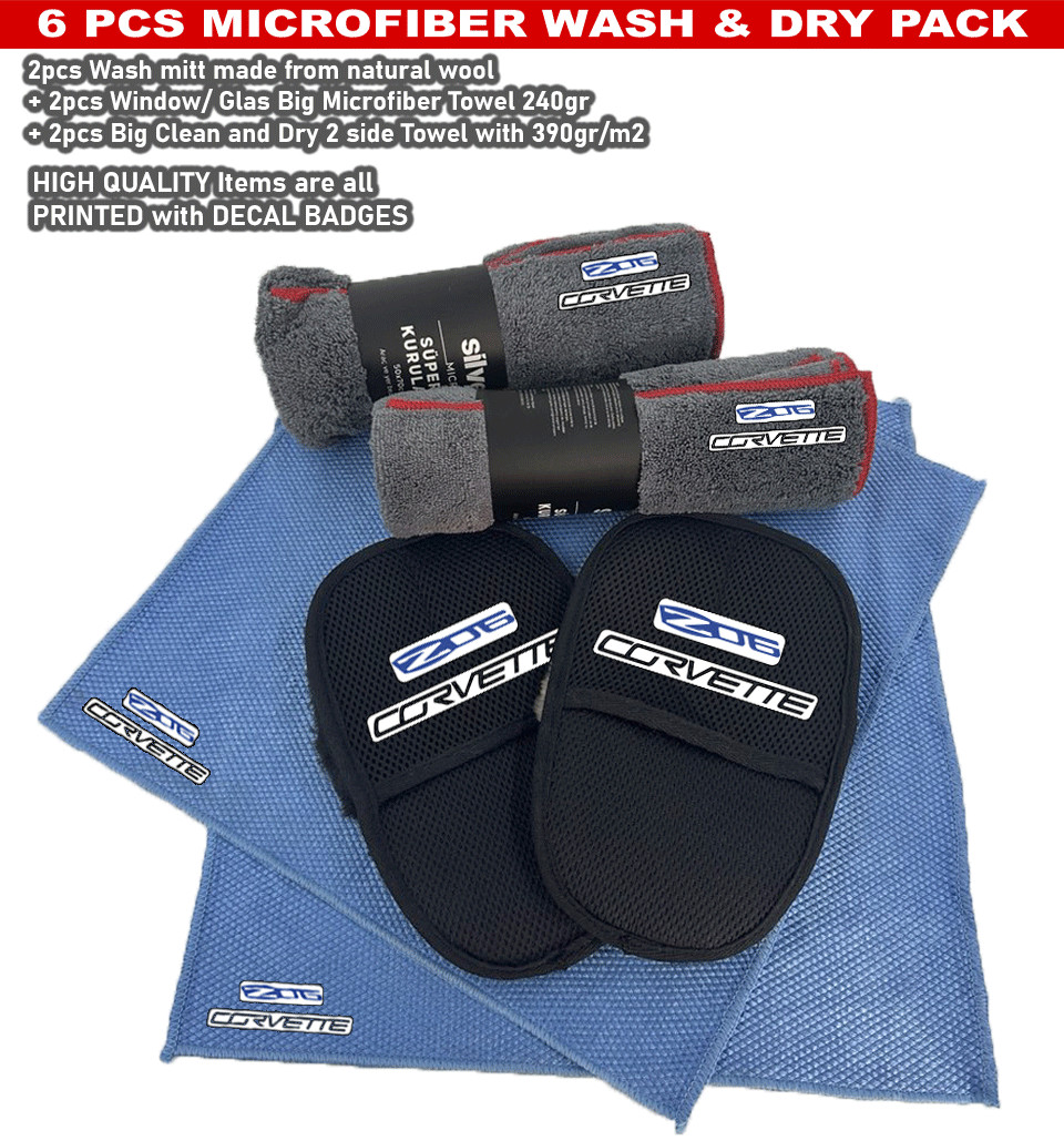 6Pack For Corvette Z06 Wash Mitt Car care Microfiber Detailing dry Towel Clean