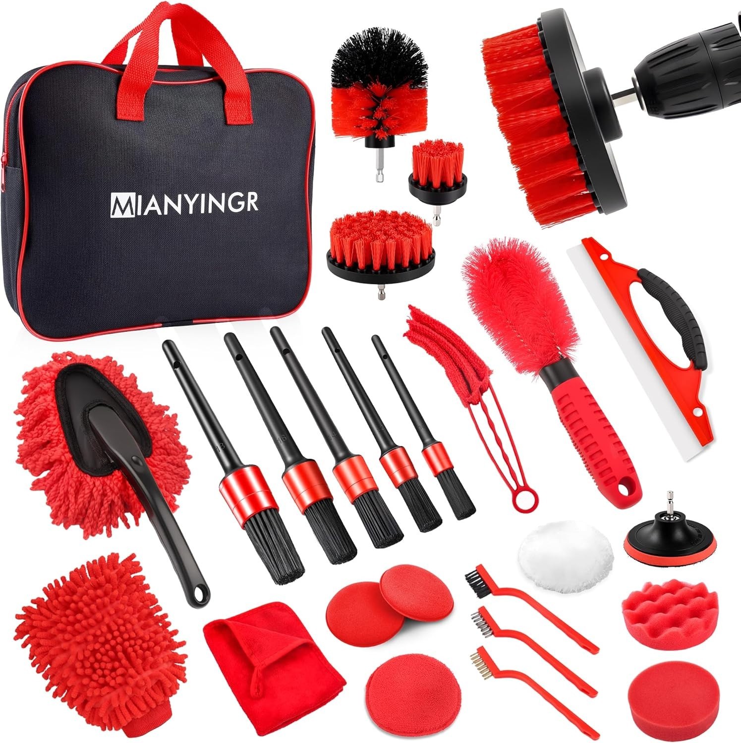 Car Detailing Kit 10 /25PC Auto Cleaning Accessories Drill Brushes Polishing Pad