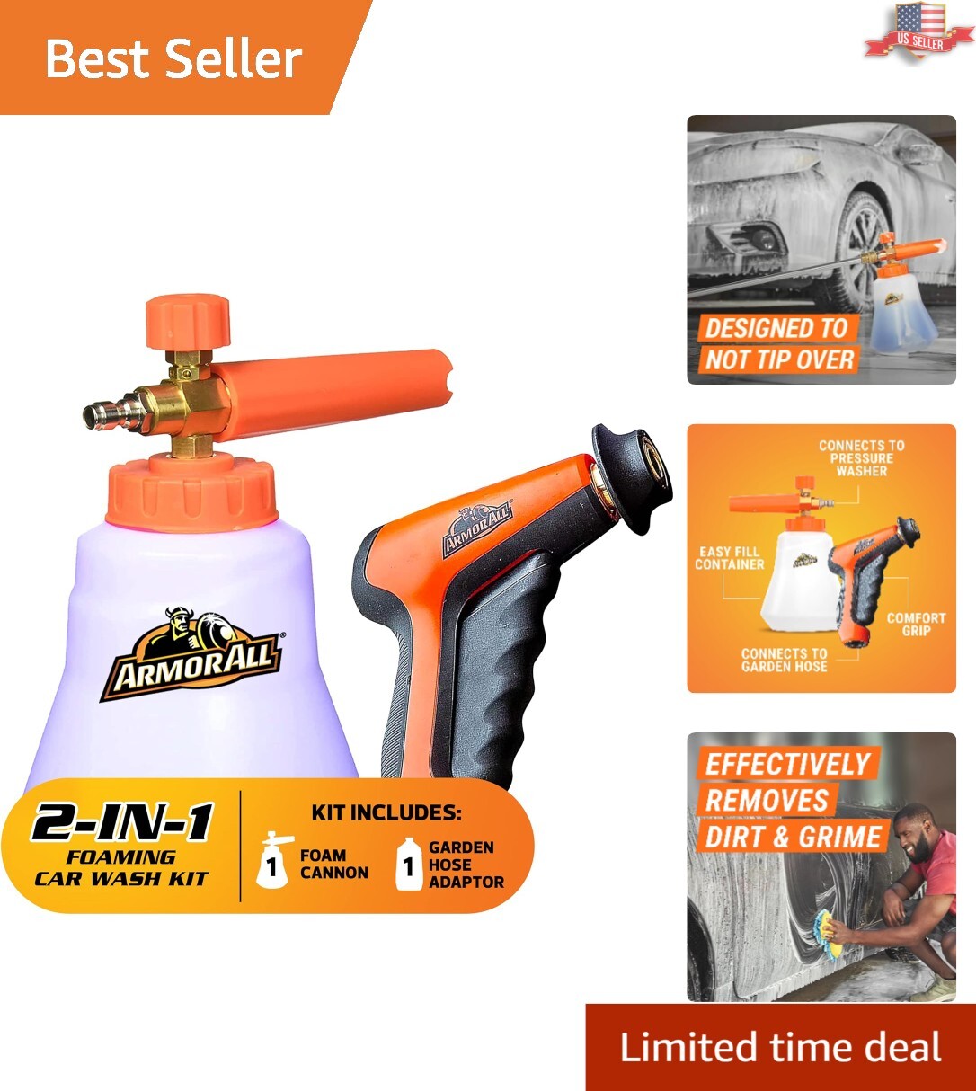 Foam Cannon Kit – Multipurpose – Connects to Power Washers & Garden Hoses – 3