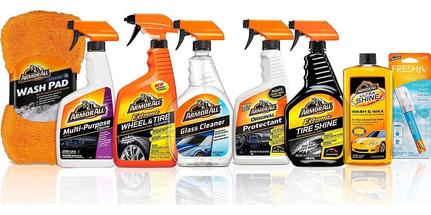 Car Care Kit Cleaning Wash Wax Glass Cleaner Air Freshener Tire Wheels 8-PC Set