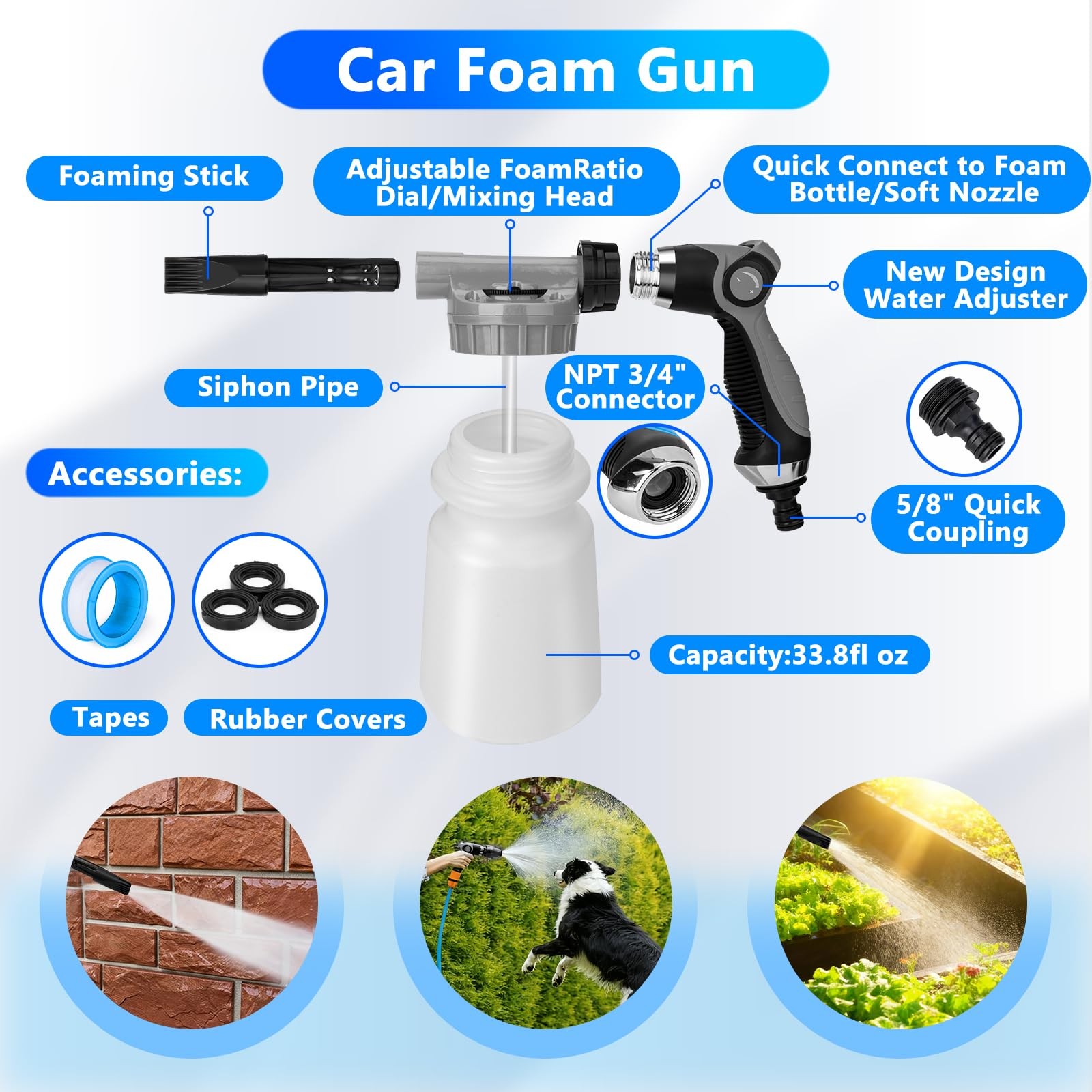 ThinkLearn Car Wash Detailing Kit with Foam Gun, Cleaning Gray(33PCS)