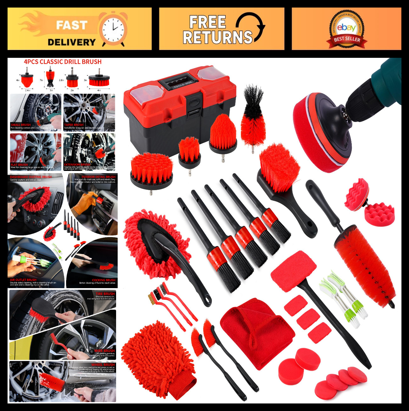35Pcs Car Detailing & Cleaning Kit – Windshield Tool, Wheel Brush, Polishing & W