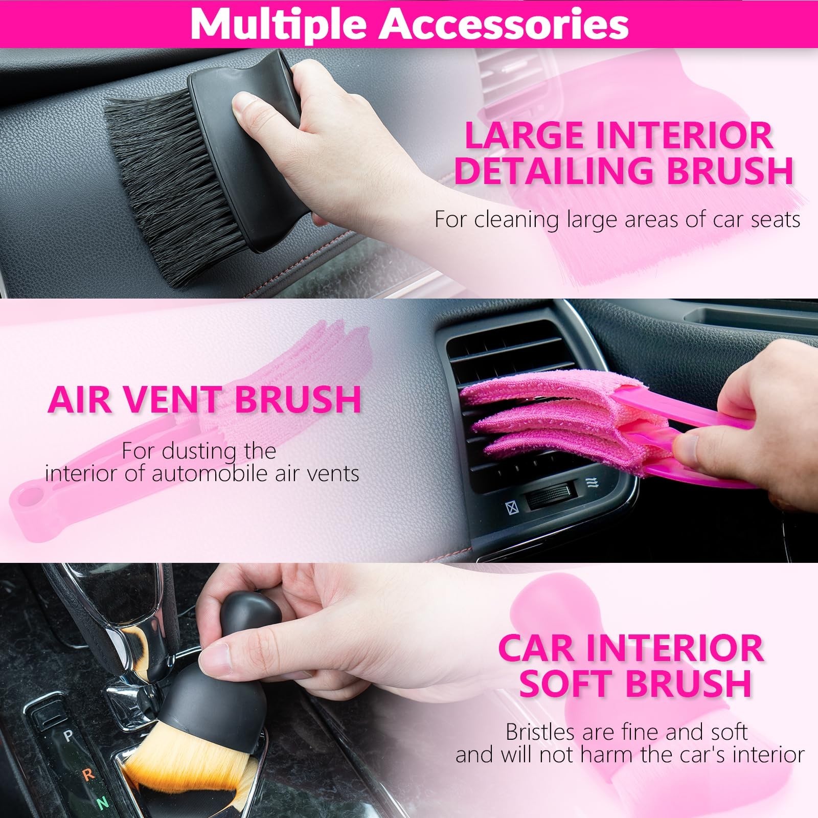 High Power Car Cleaning Kit – Handheld Vacuum, 7-Piece Detailing Brushes, Windsh