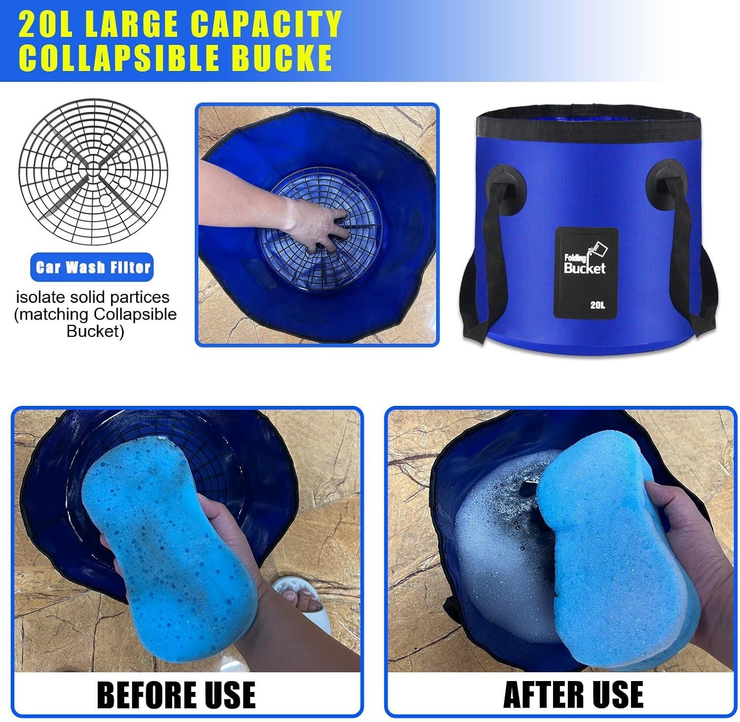 Deluxe 21-Pc Car Cleaning Set with 62″ Brush, Bucket & Scratch-Free Design