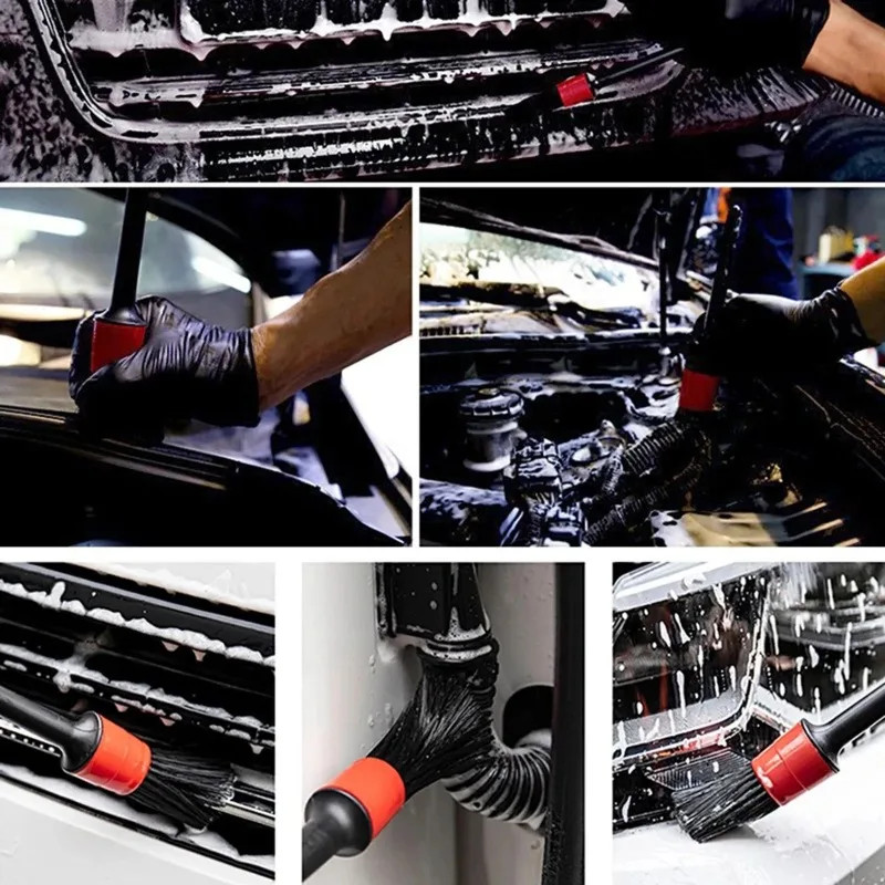 5PC Car Detailing Brush Kit Boar Hair Vehicle Auto Interior For Wheel Clean Sets