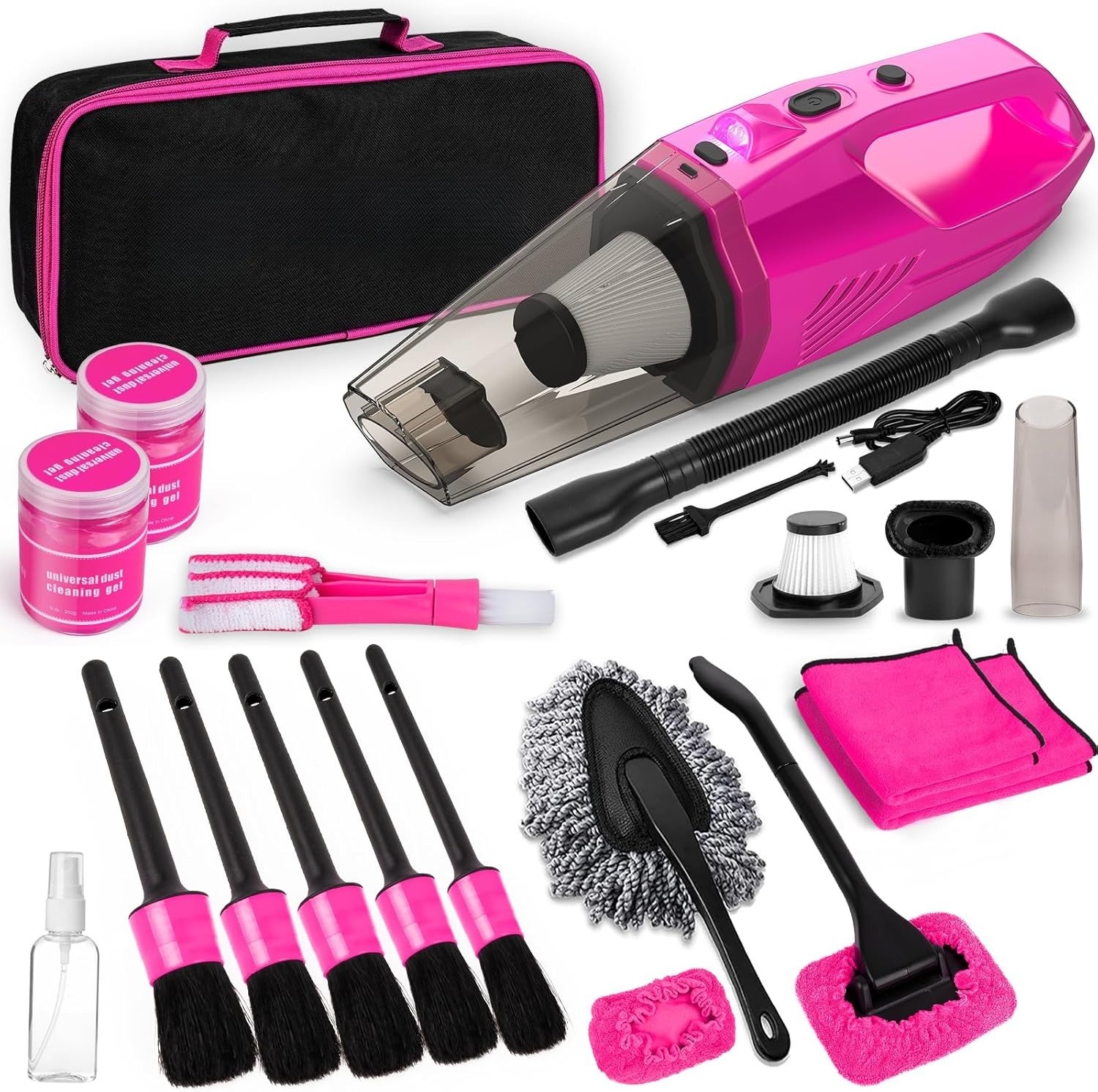 Car Detailing Kit Interior Cleaner,Car Cleaning Accessories Kit Pink for Women