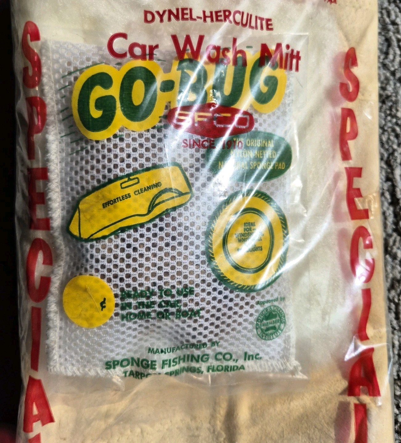VTG Old New Stock Car Care Combo English Chamois Cloth & Go-Bug Car Wash Mitt