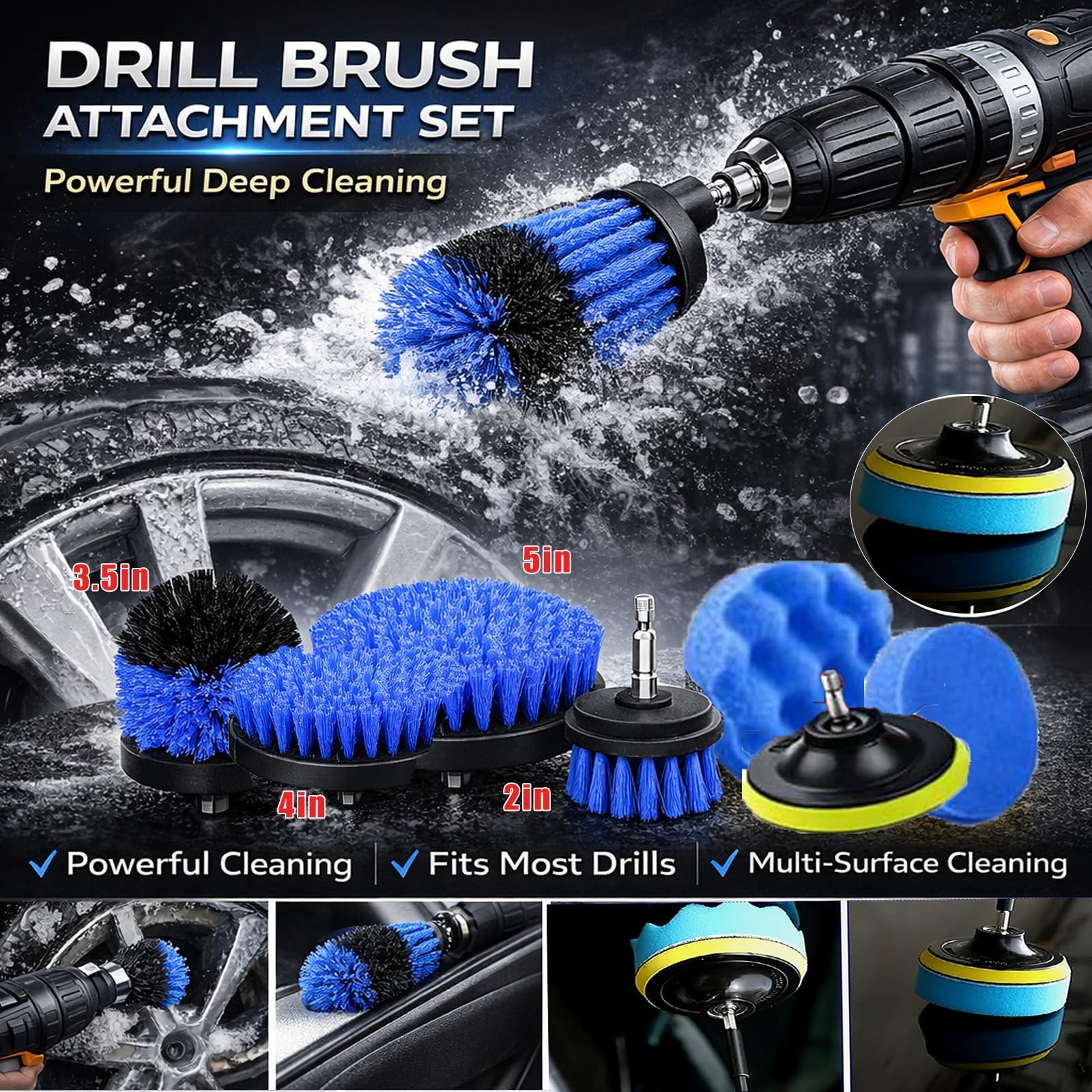 Car Detailing Brush Set 8Pcs Professional Kit Interior Exterior Black DG-02