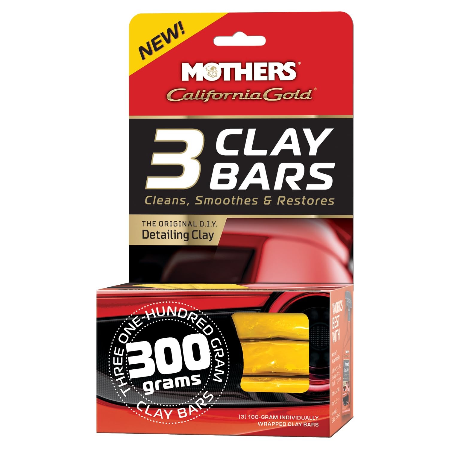 Mothers 07242 California Gold 3 Clay Bars for Car & Auto Detailing 300 Grams