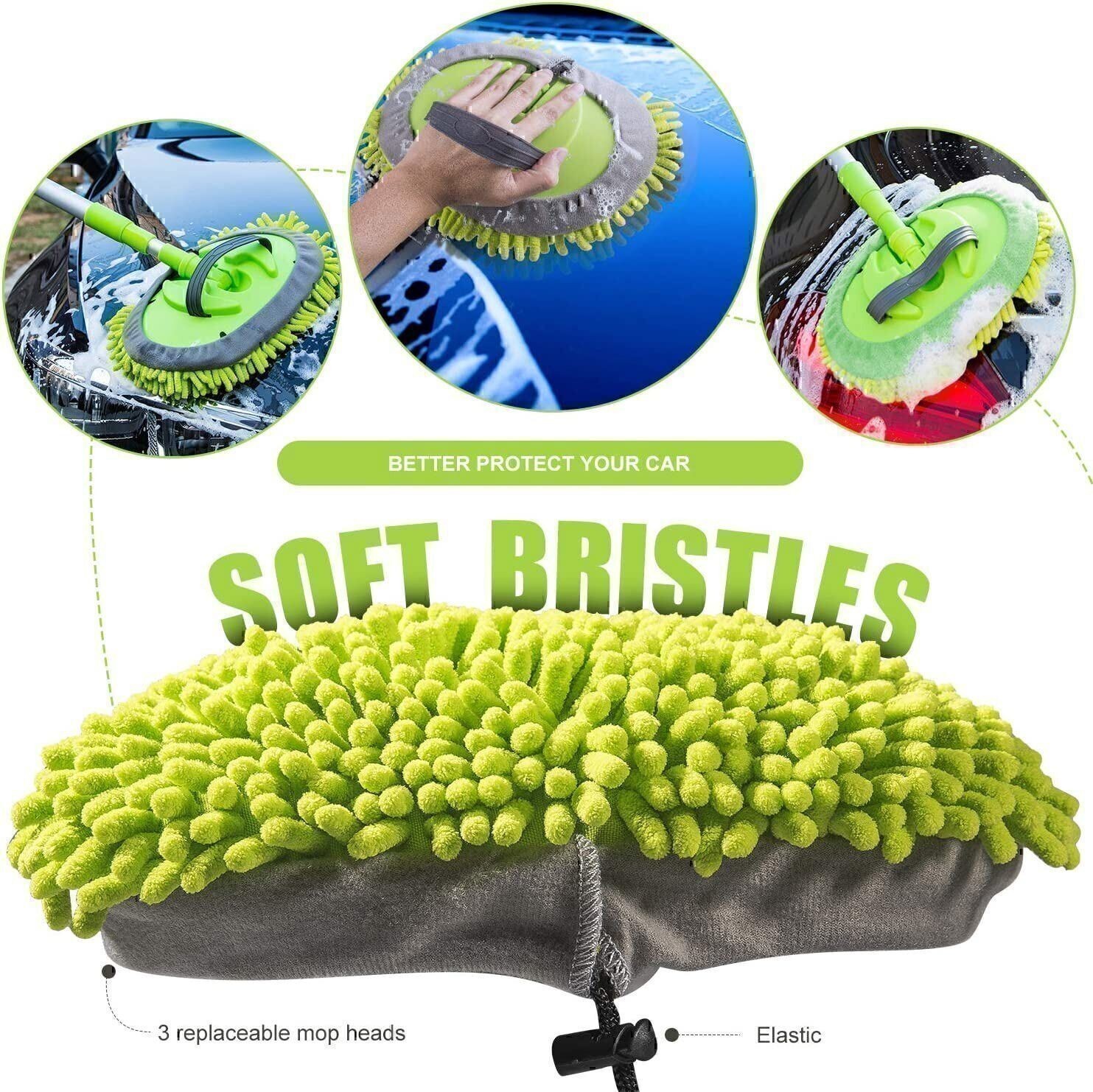 42.9″ Car Wash Mop RV Wash Brush with 180°Rotation Long Handle Washing Supplies