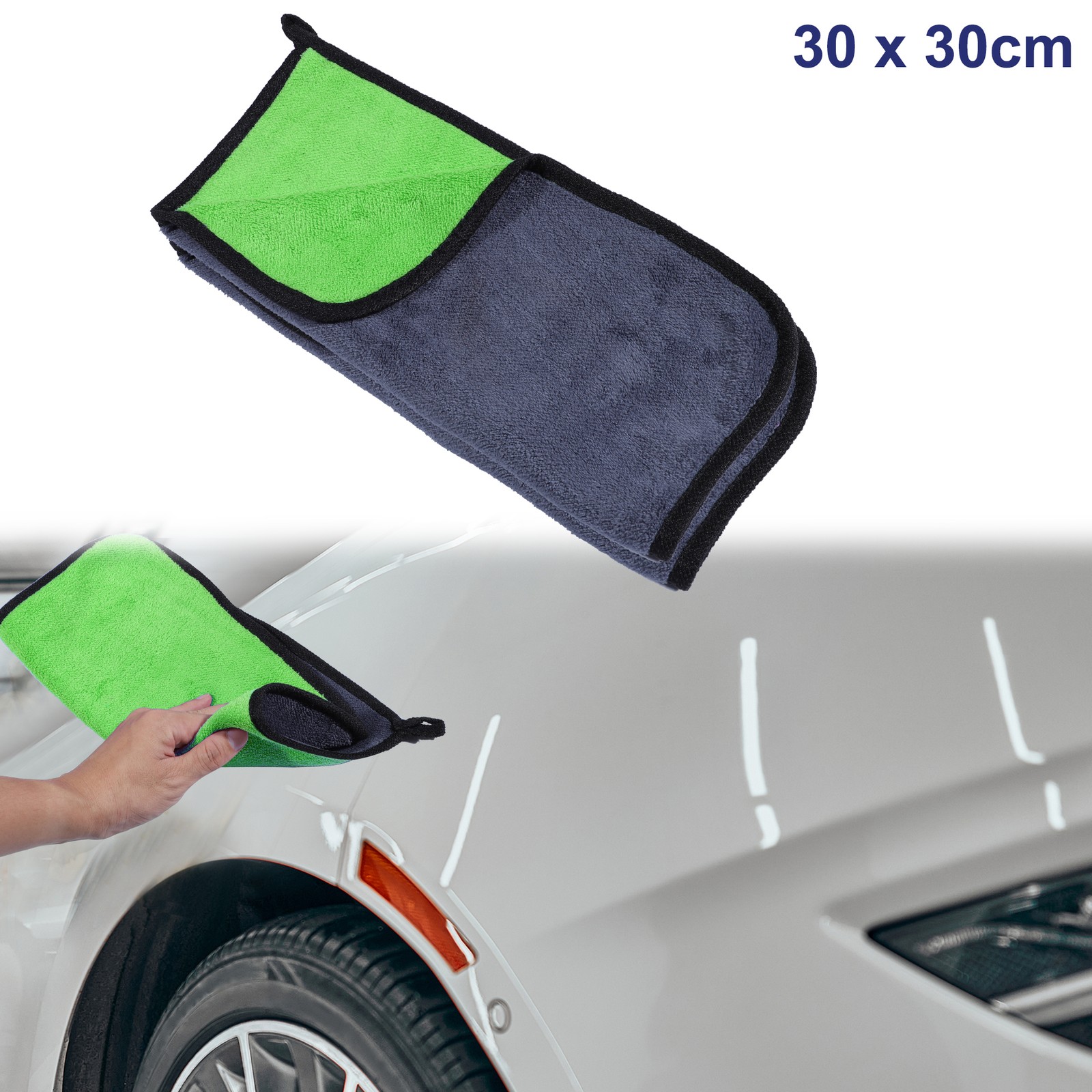 2pcs Microfibre Car Drying Towel 30 x 30cm 600GSM Highly Absorbent Gray Green