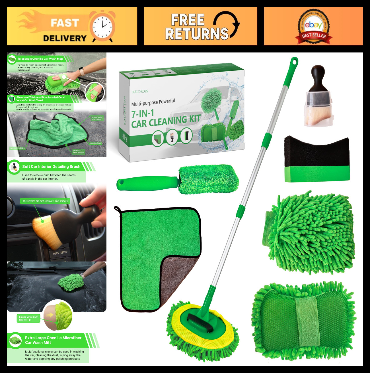 7-in-1 Auto Detailing Kit – Complete Car Cleaning Set with Mop, Brushes & Towels
