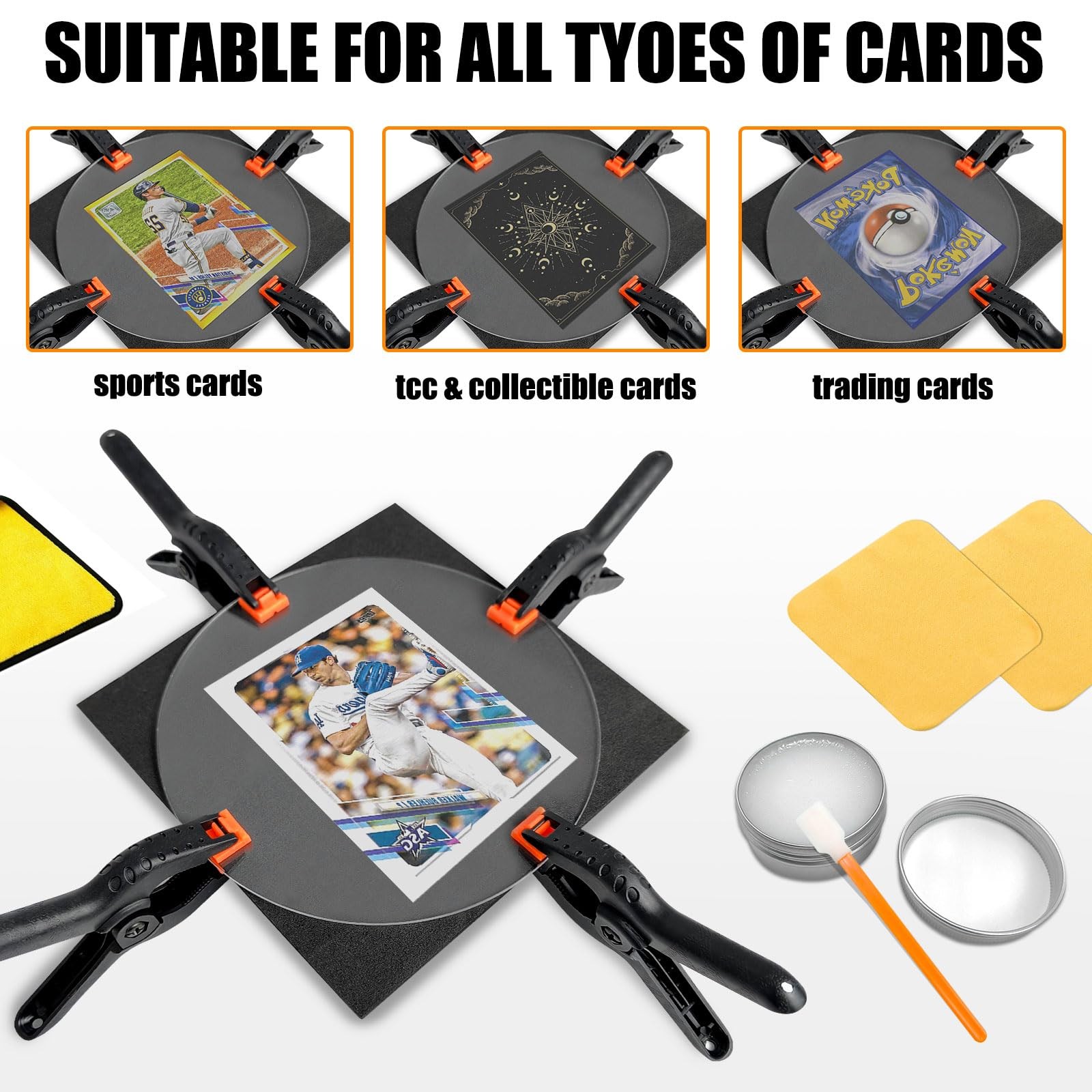 COARVXA 267 Pcs Card Care Clean Kit,Trading Card Cleaning Kit with Fixing Jig
