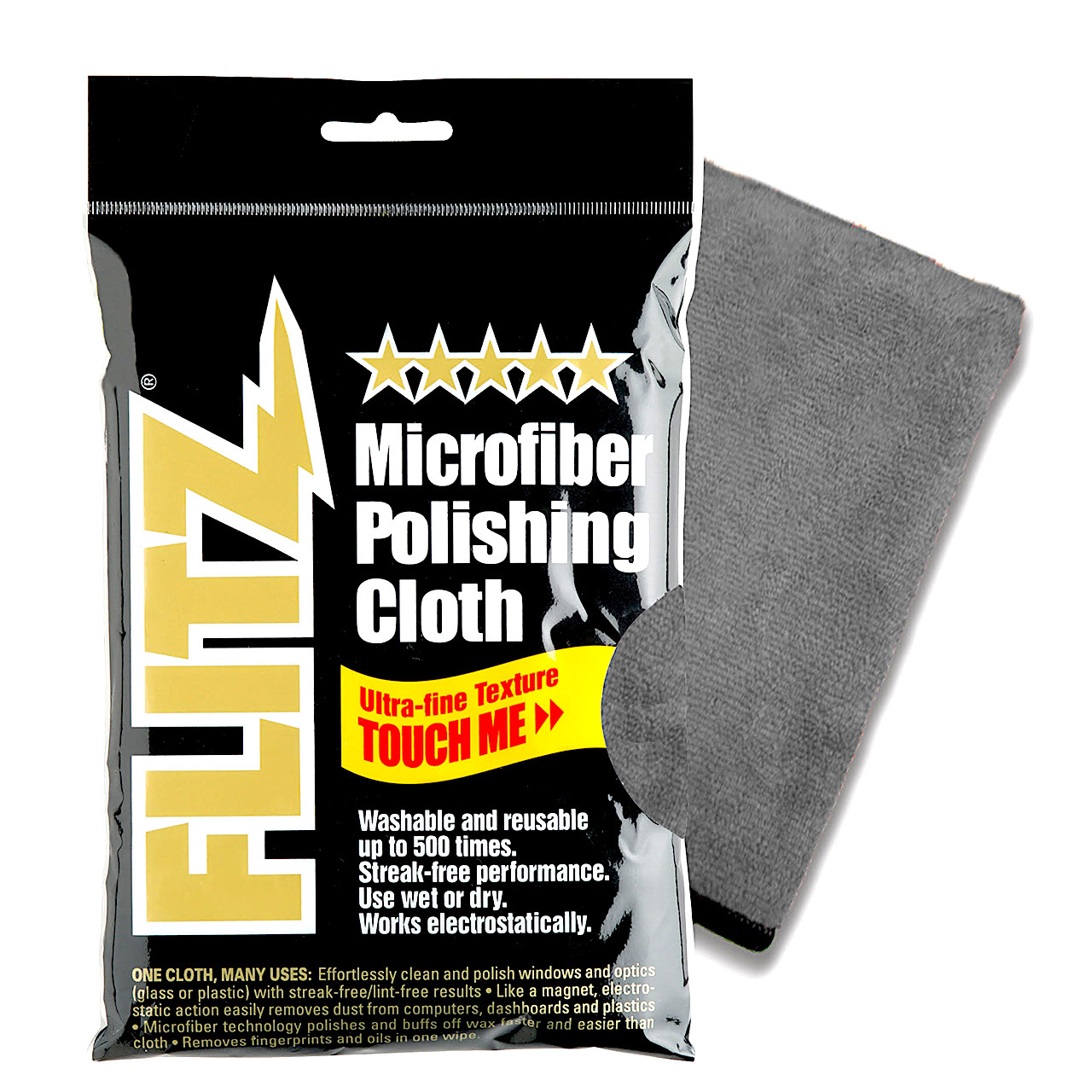 Flitz Super Premium Microfiber Polishing Cloth – Large 16″ x 16″ Size – Grey