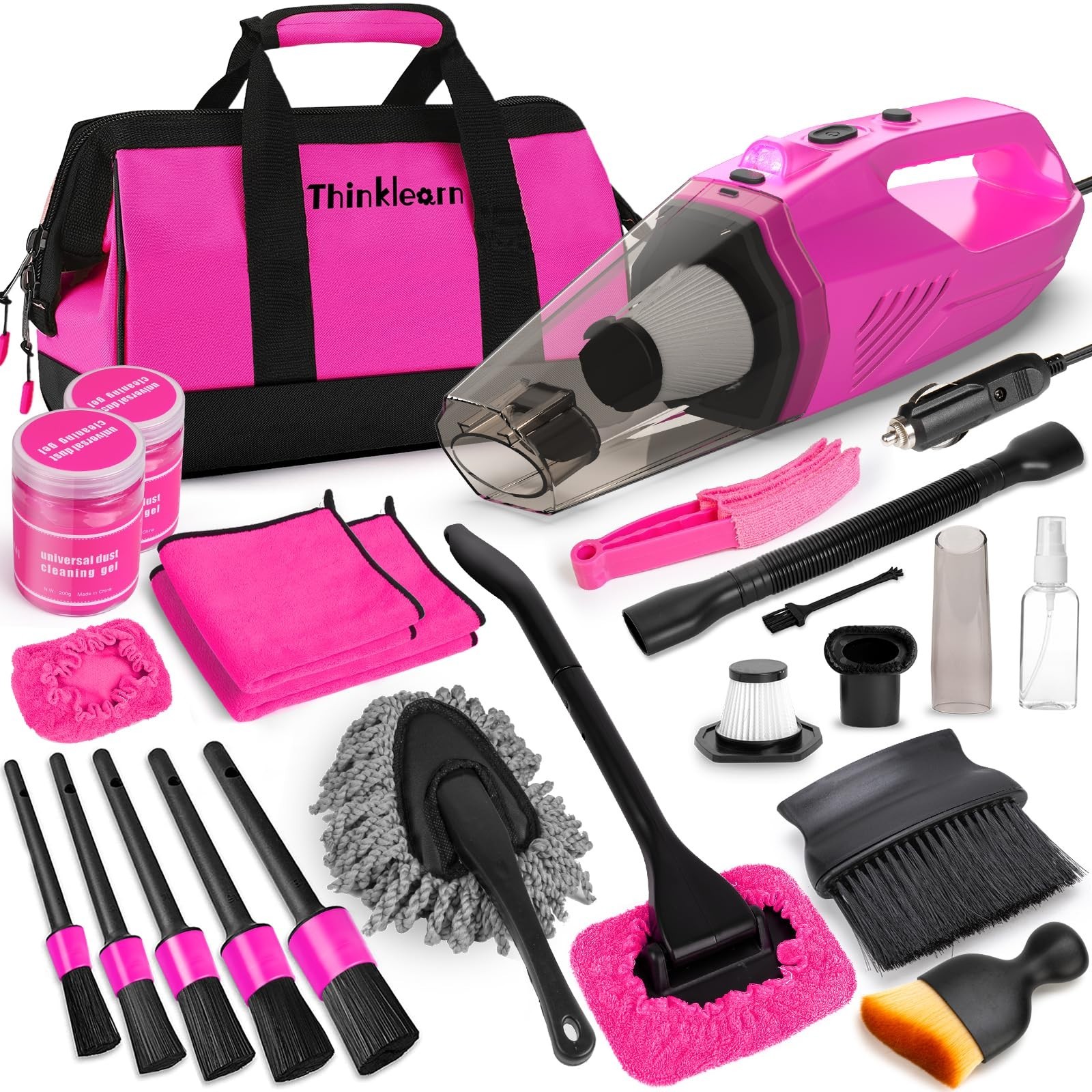 High Power Car Cleaning Kit – Handheld Vacuum, 7-Piece Detailing Brushes, Windsh