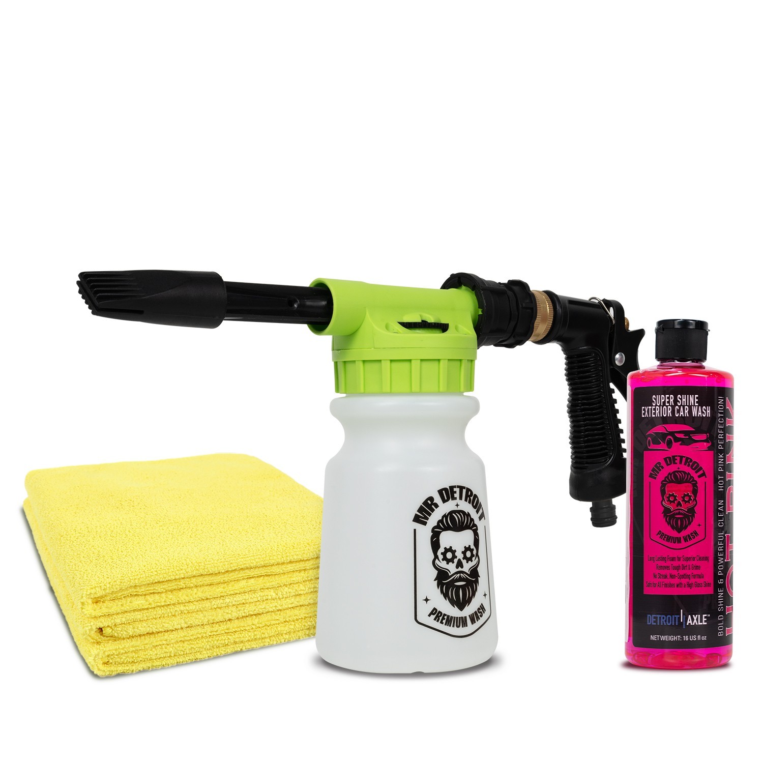 Mr. Detroit – 3pc Wash Kit w/Foam Blaster+16oz Soap+Towel for Scratch-Free Shine