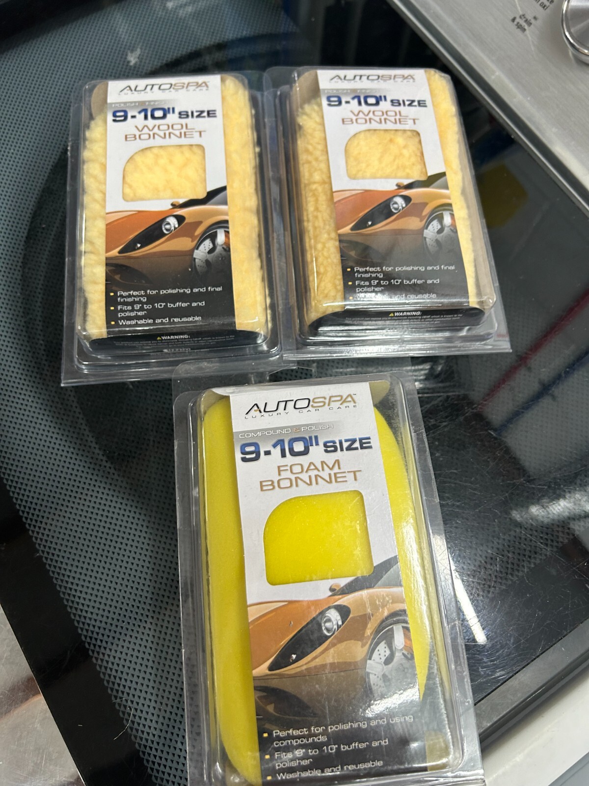 New 3-pack lot Auto Spa 9″ To 10″ Washable Wool Polishing Buffing Bonnet 40405AS