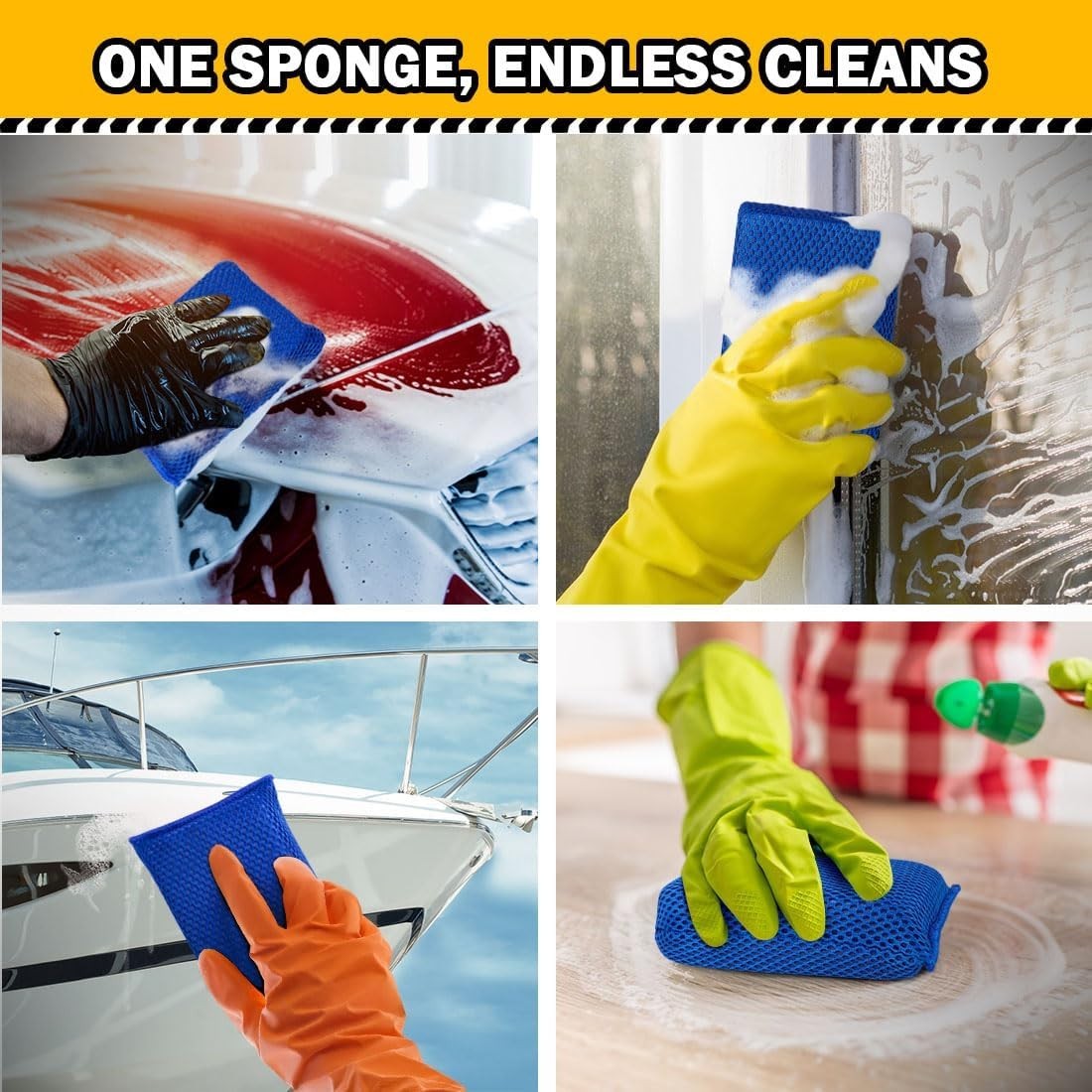 Car Wash Microfiber Sponges 6PK Blue Large Bug and Tar Remover for Cars