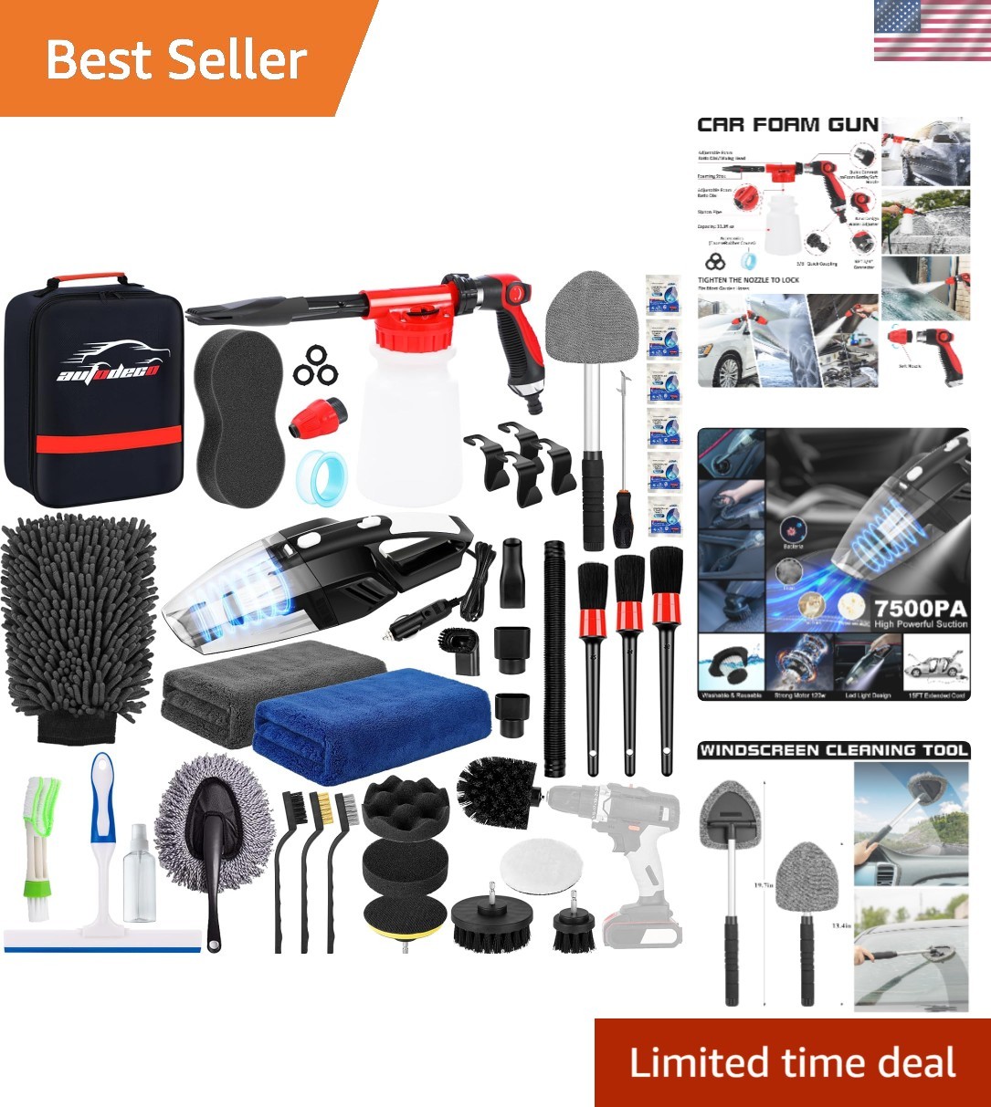 40-Pcs Car Wash Detailing Kit with Adjustable Foam Gun & Cleaning Tools
