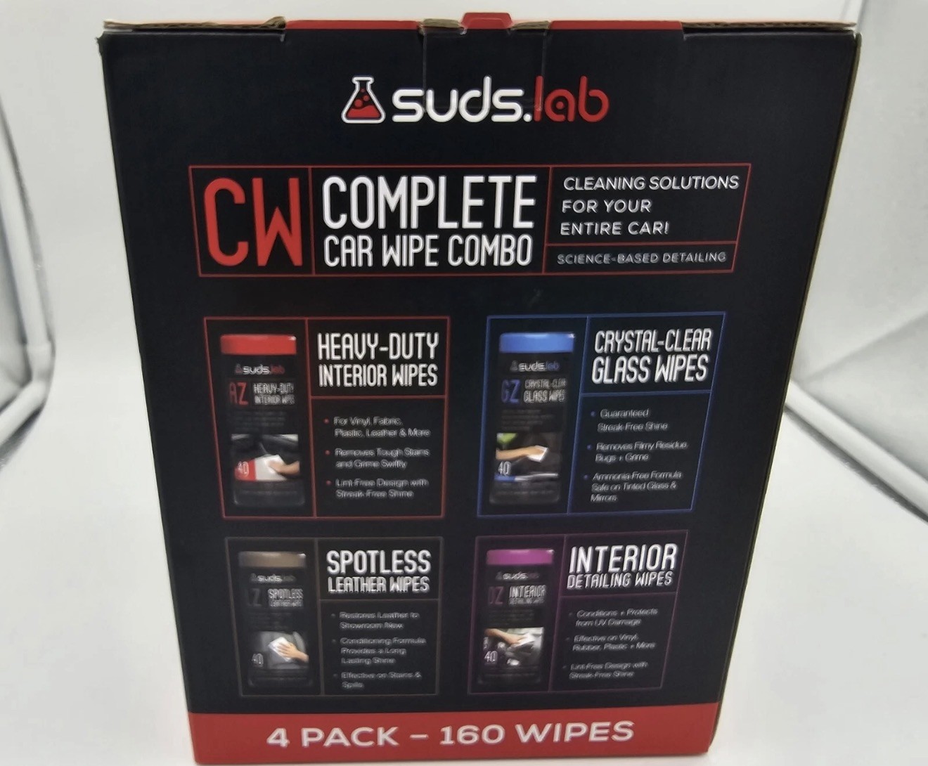 Suds Lab CW Complete Car Wipes Combo Kit – 4 Pack of 160 Wipes, New!