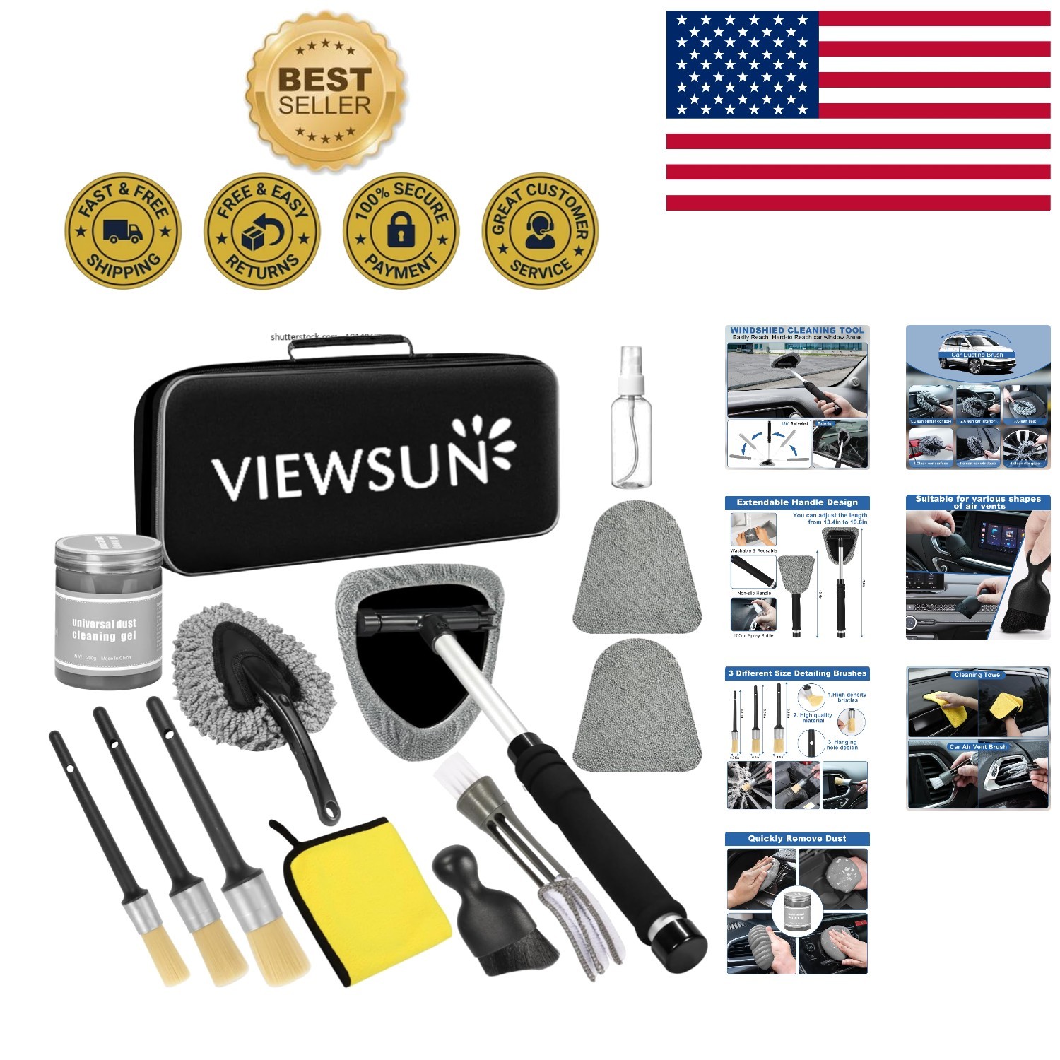Professional 13-Pcs Car Cleaning Kit: Windshield Tool & Detailing Essentials