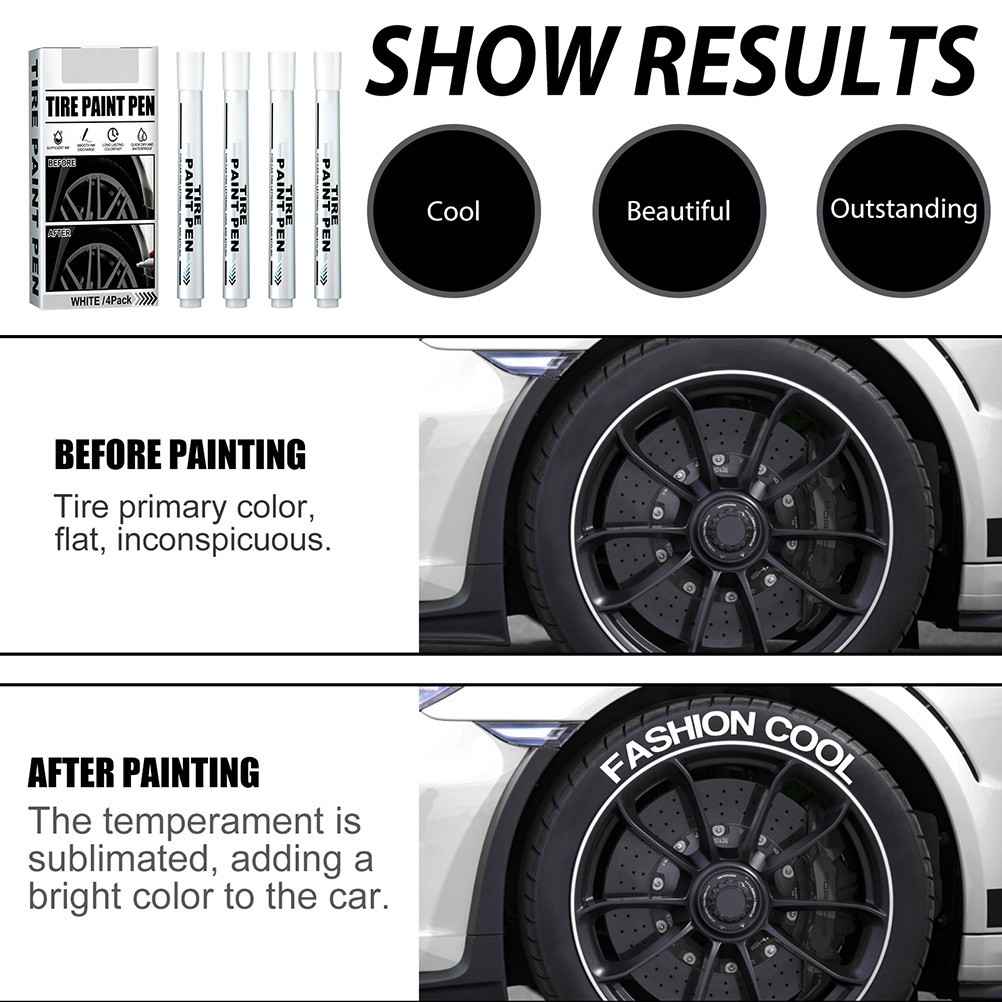 4 Pack White Marker Pen Fade Resistant Waterproof Tire Paint Marker Pen For Auto