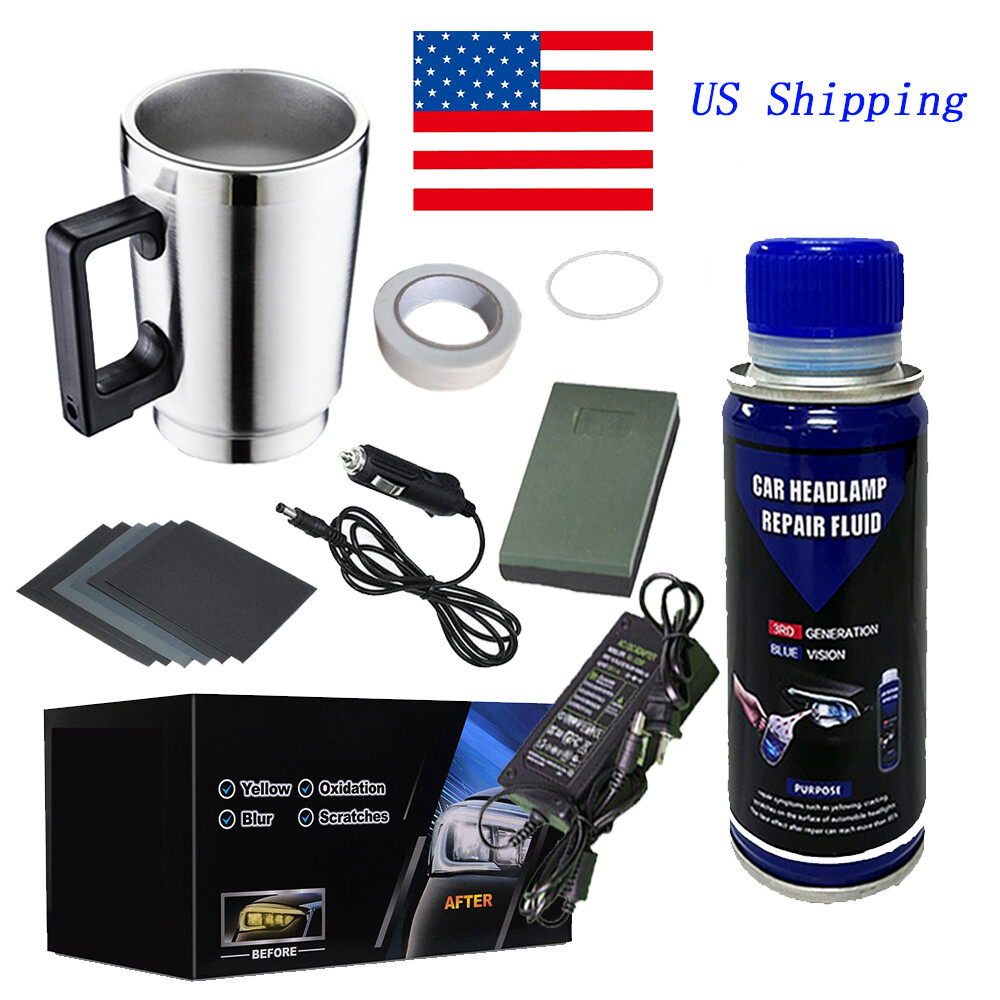 Car Headlights Restore Kit Set +Headlight Cleaner Repair Polish Liquid 200ml