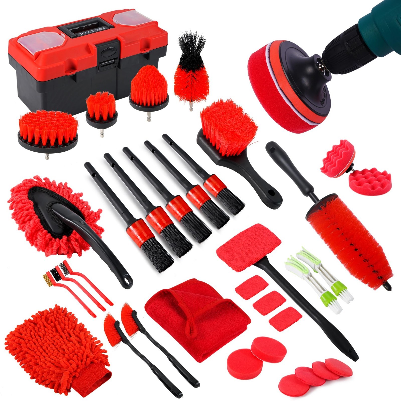 35Pcs Car Detailing & Cleaning Kit – Windshield Tool, Wheel Brush, Polishing Pad