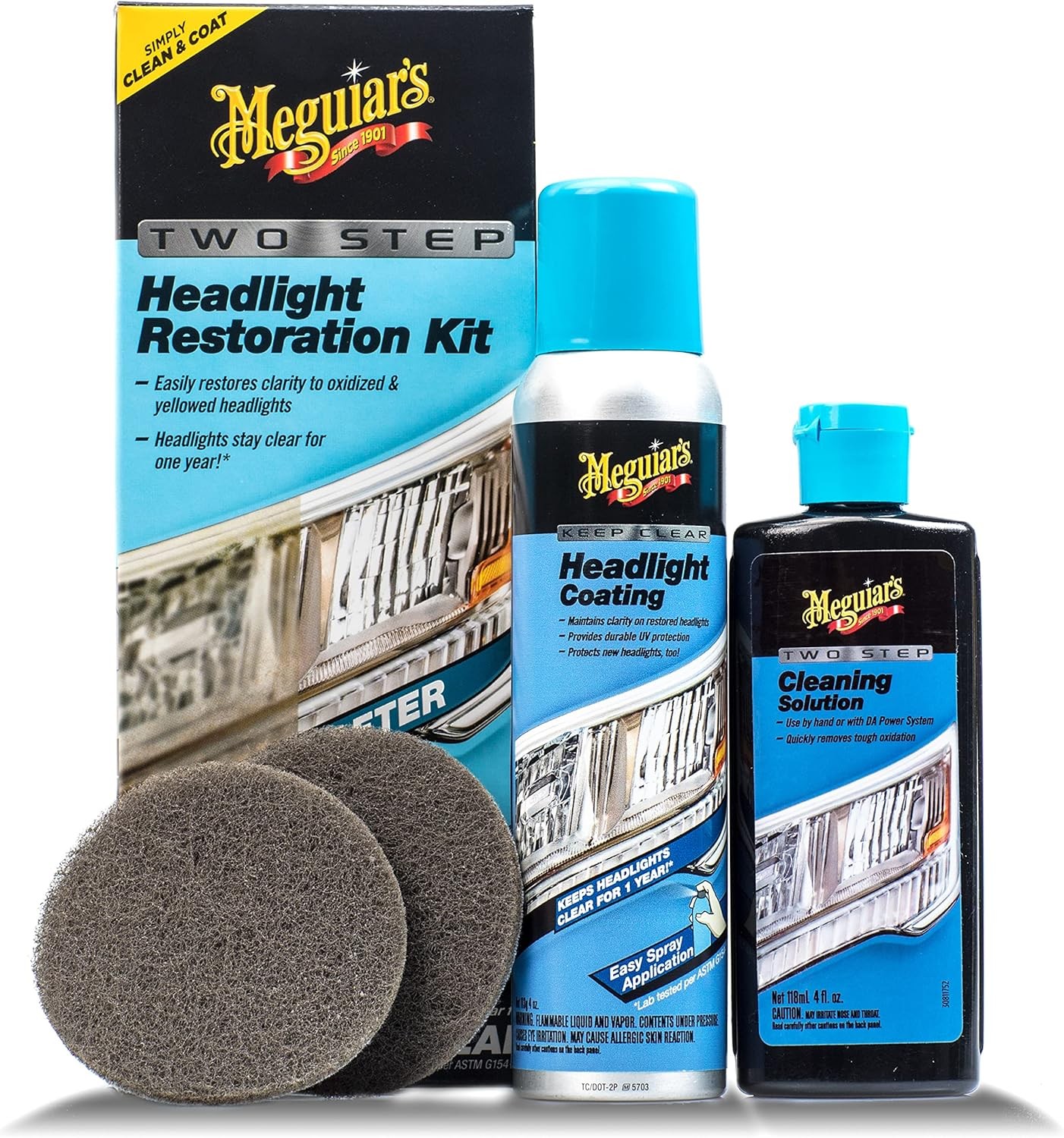 Meguiar’s Two Step Headlight Restoration Kit, Cleaner Restores…