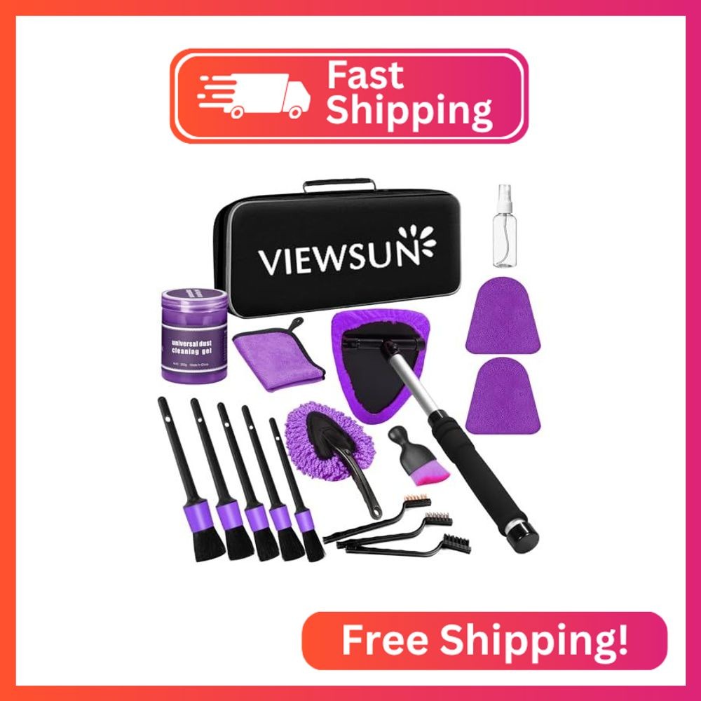 Viewsun Windshield Cleaner Tool, 17Pcs Purple Car Interior Cleaning Kit, Detaili