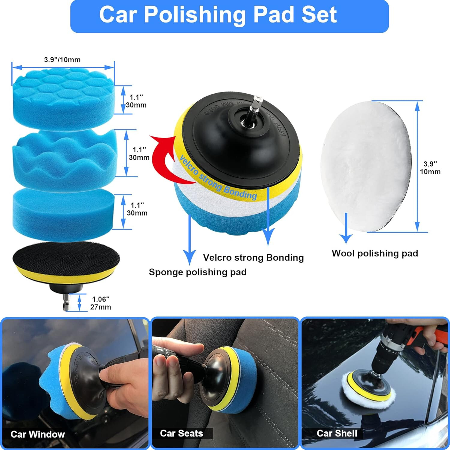 29Pcs Car Wash Cleaning Kit, Wheel Drill Brush Polishing Set ,Auto Supplies Tool