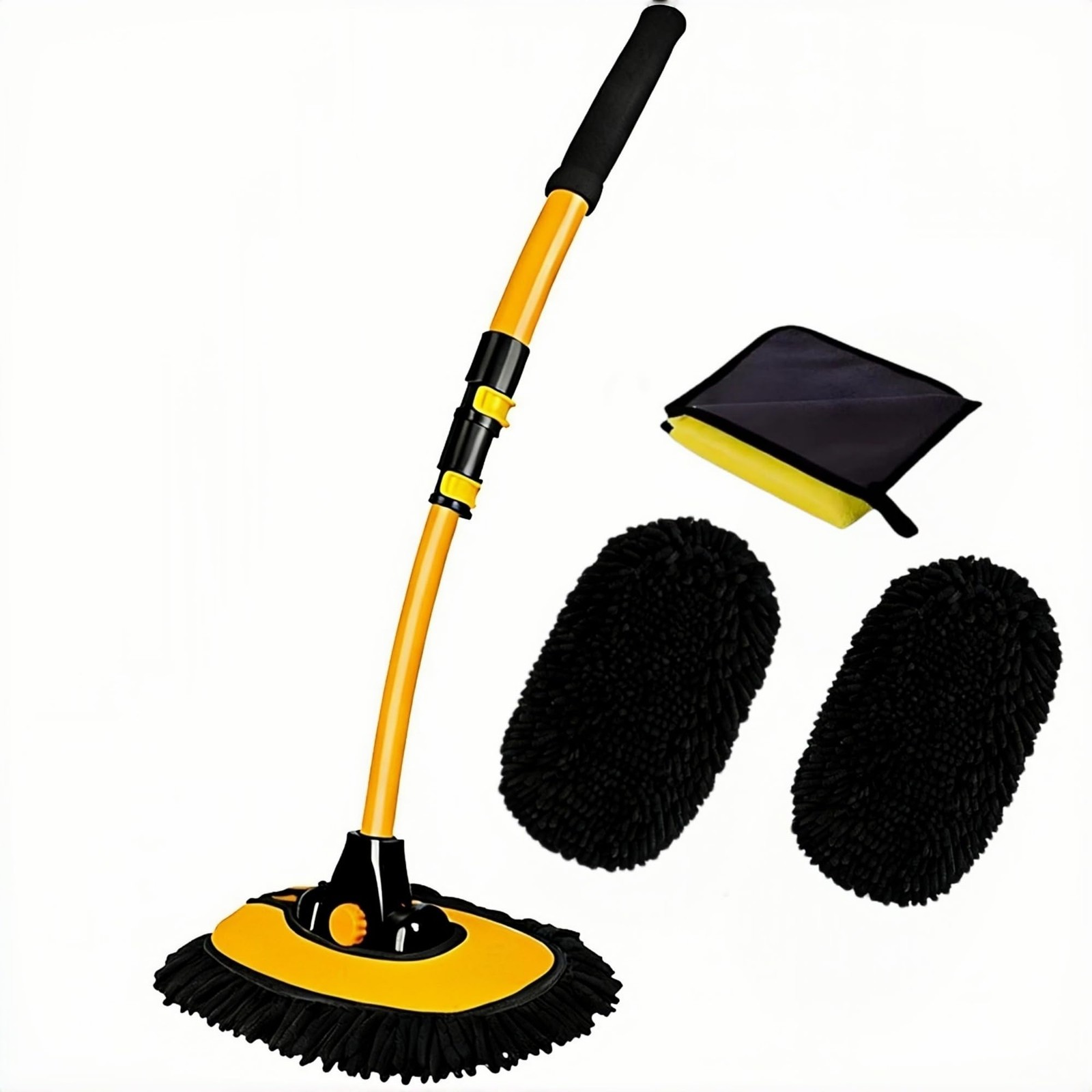 BMLEI Car Wash Brush with Long 27×17 cm, Yellow Mop With Washing Cloth