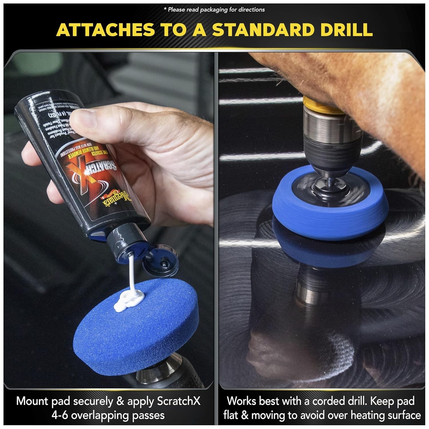 Drill-Mounted Car Scratch Eraser Kit with Microfiber Towel – Clear Coat Safe