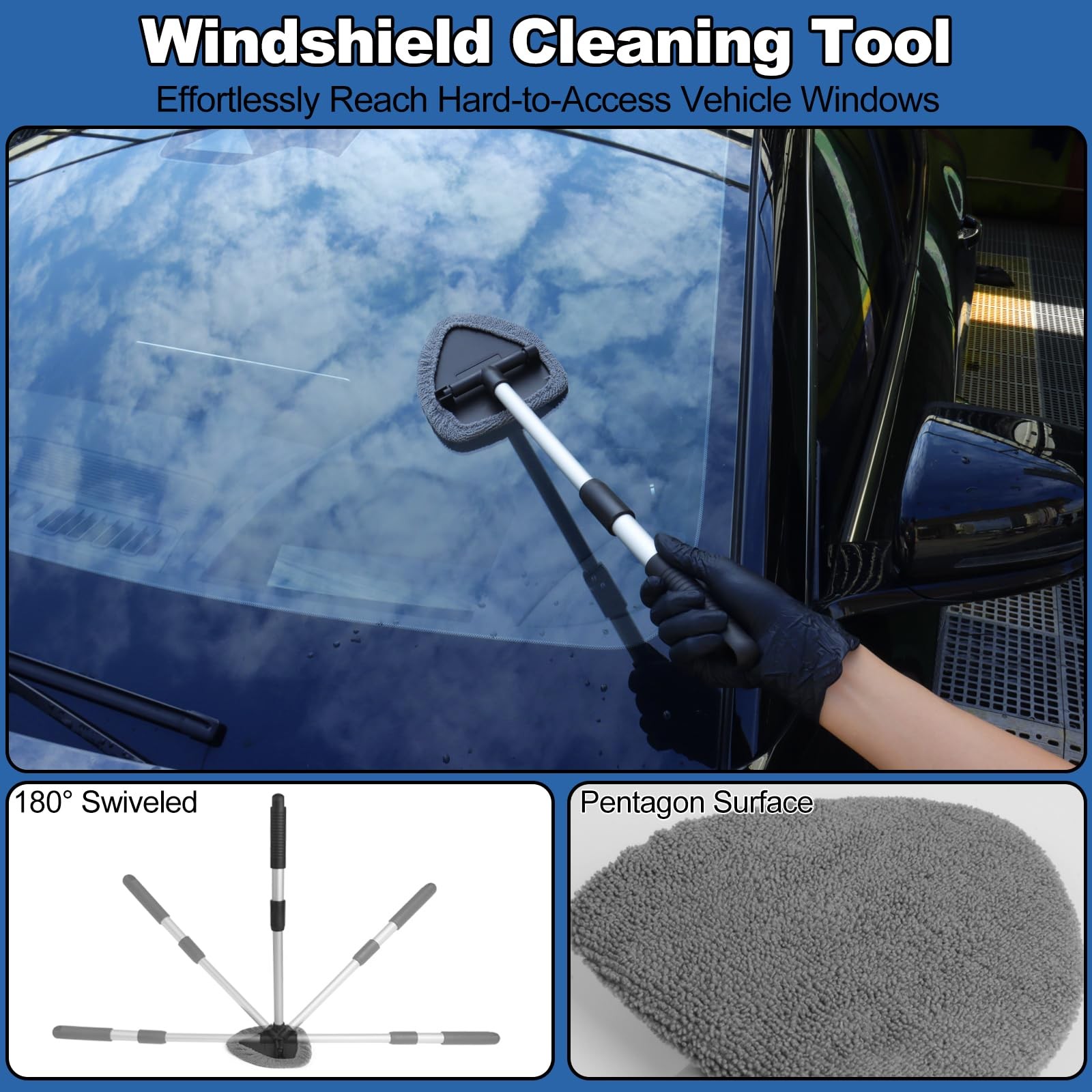 NIKCOSMK Windshield Cleaner Tool, 14Pcs Car Cleaning Kit – Interior Black