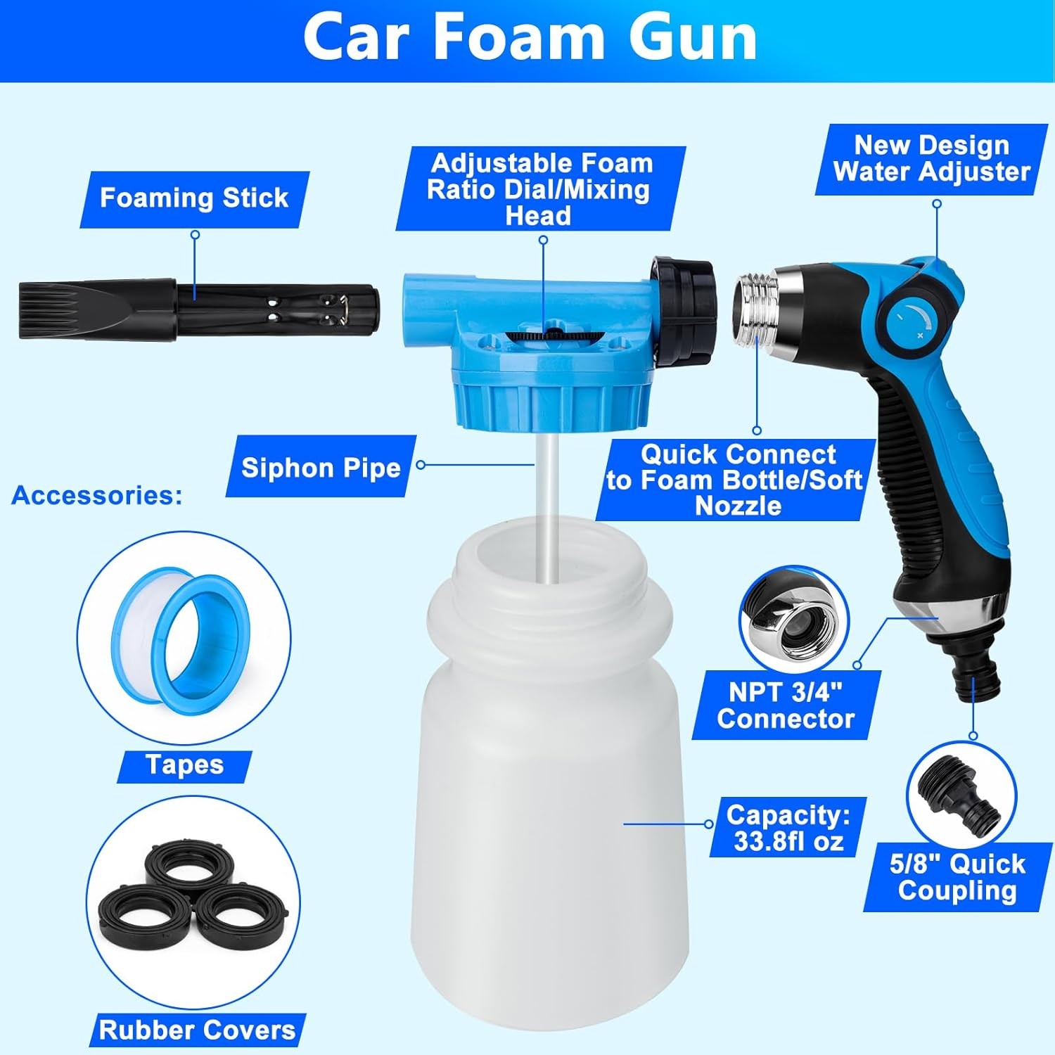 Car Wash Kit, Car Detailing Kit with Foam Gun, Car Wash Brush Mop and Large