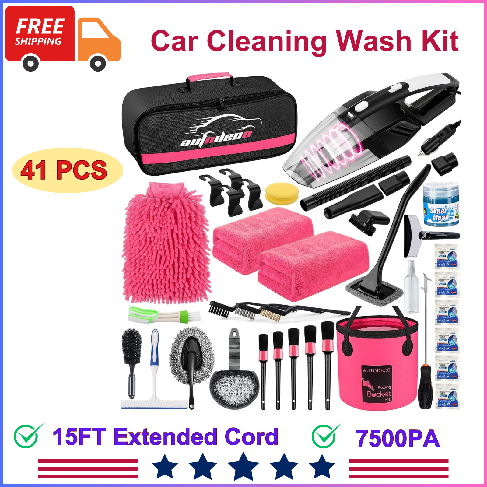 Car Cleaning Wash Kit Interior Detailing Cleaner Kit W/High Power Handheld,41Pcs