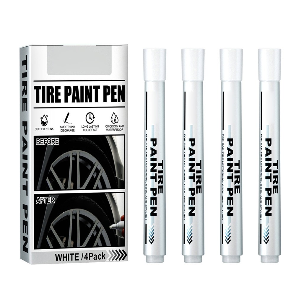 4 Pack White Marker Pen Fade Resistant Waterproof Tire Paint Marker Pen For Auto