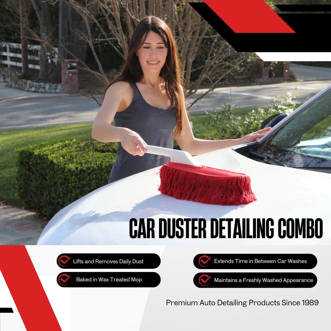 The Original California Car Duster Detailing Kit with Plastic Stock, Red
