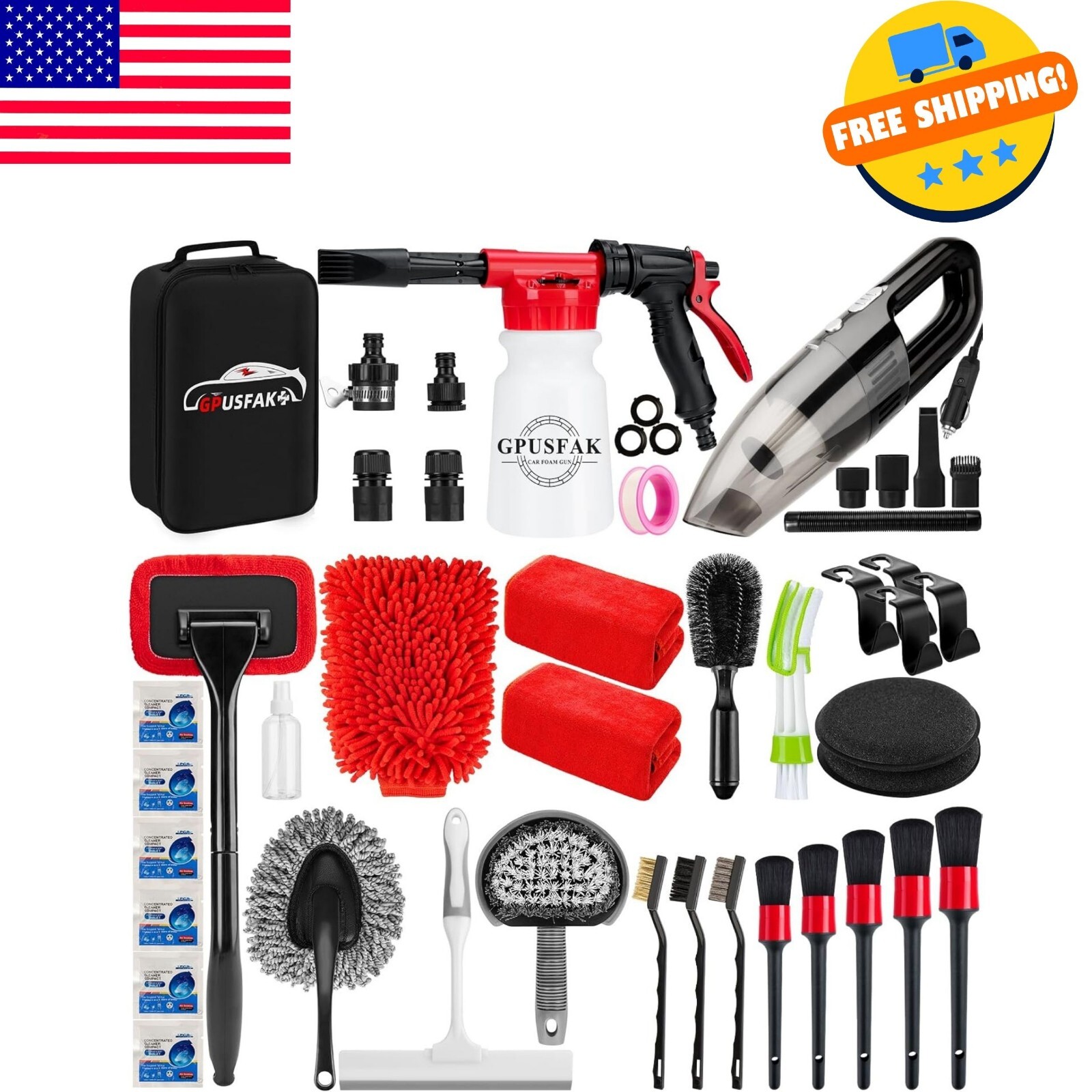 42Pcs Car Wash Cleaning Kit with Foam Gun Sprayer Detailing Brushes Car Vacuum