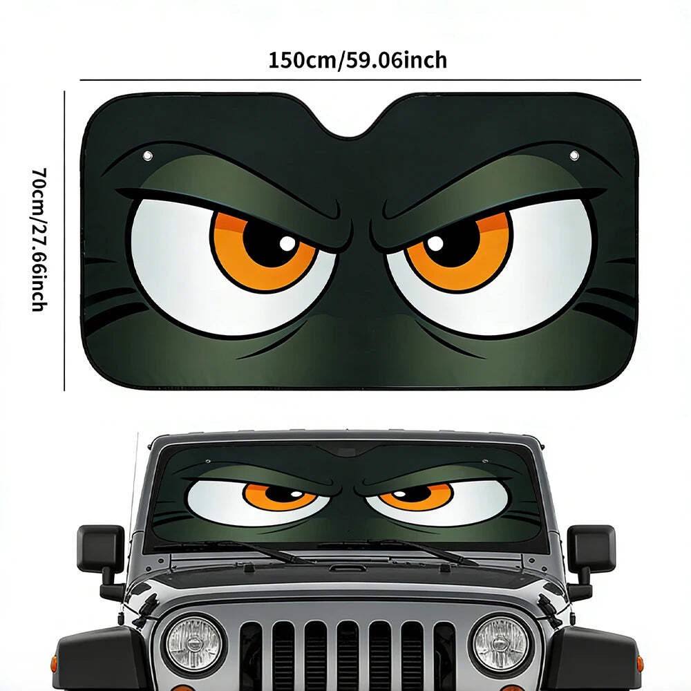 Cartoon Angry Eyes Car Windshield Sun Shade Universal Car Windshield Sun Visor