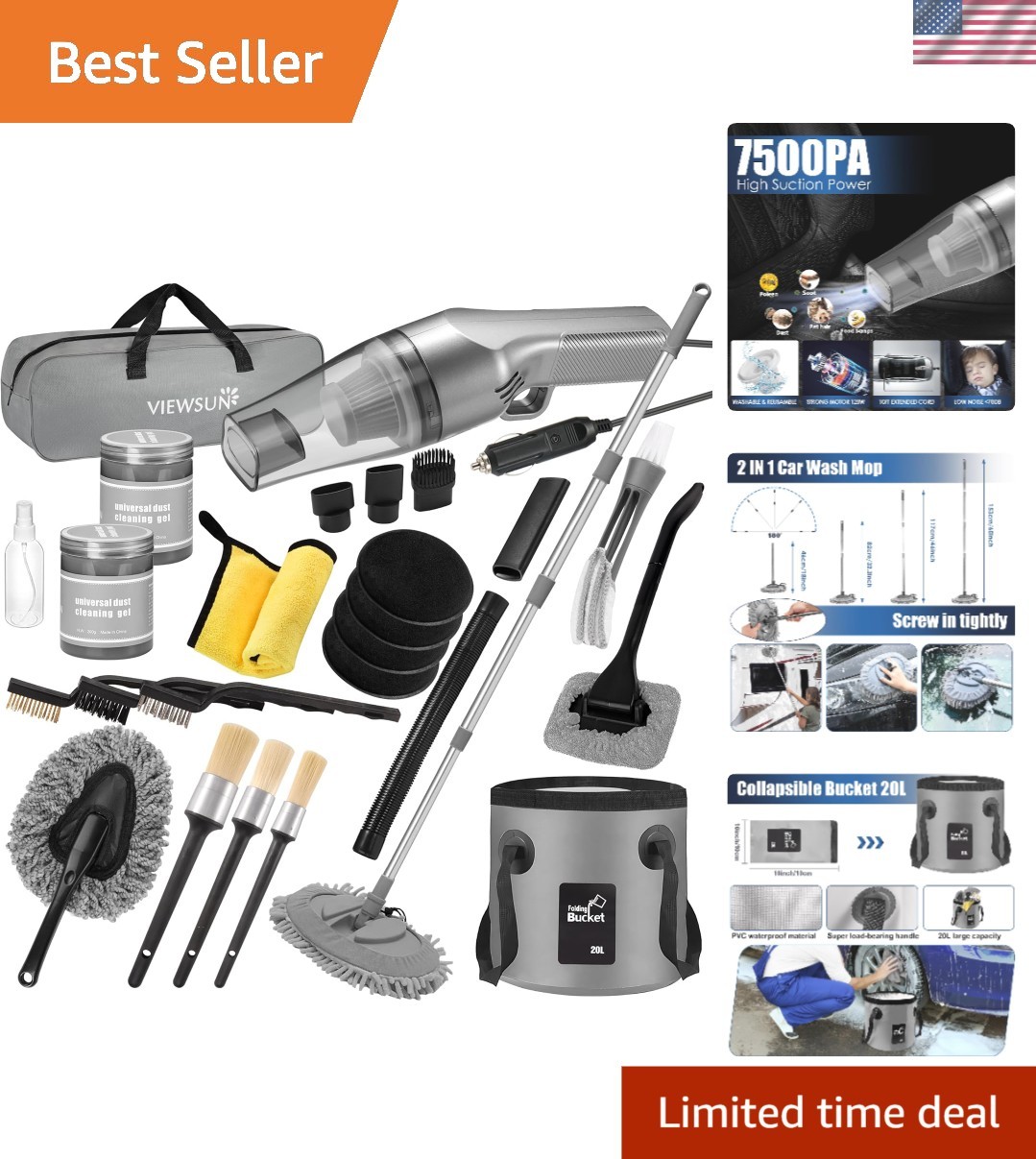 Luxury Car Detailing Supply Kit – High-Power Vacuum & Complete Cleaning Tools