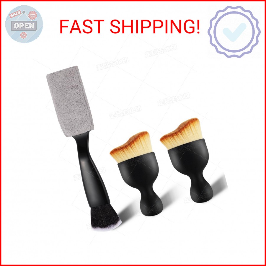 Wuqazu 3PCS Car Interior Detailing Kit – 2 Curved Soft Bristle Brushes & 1 Dual-