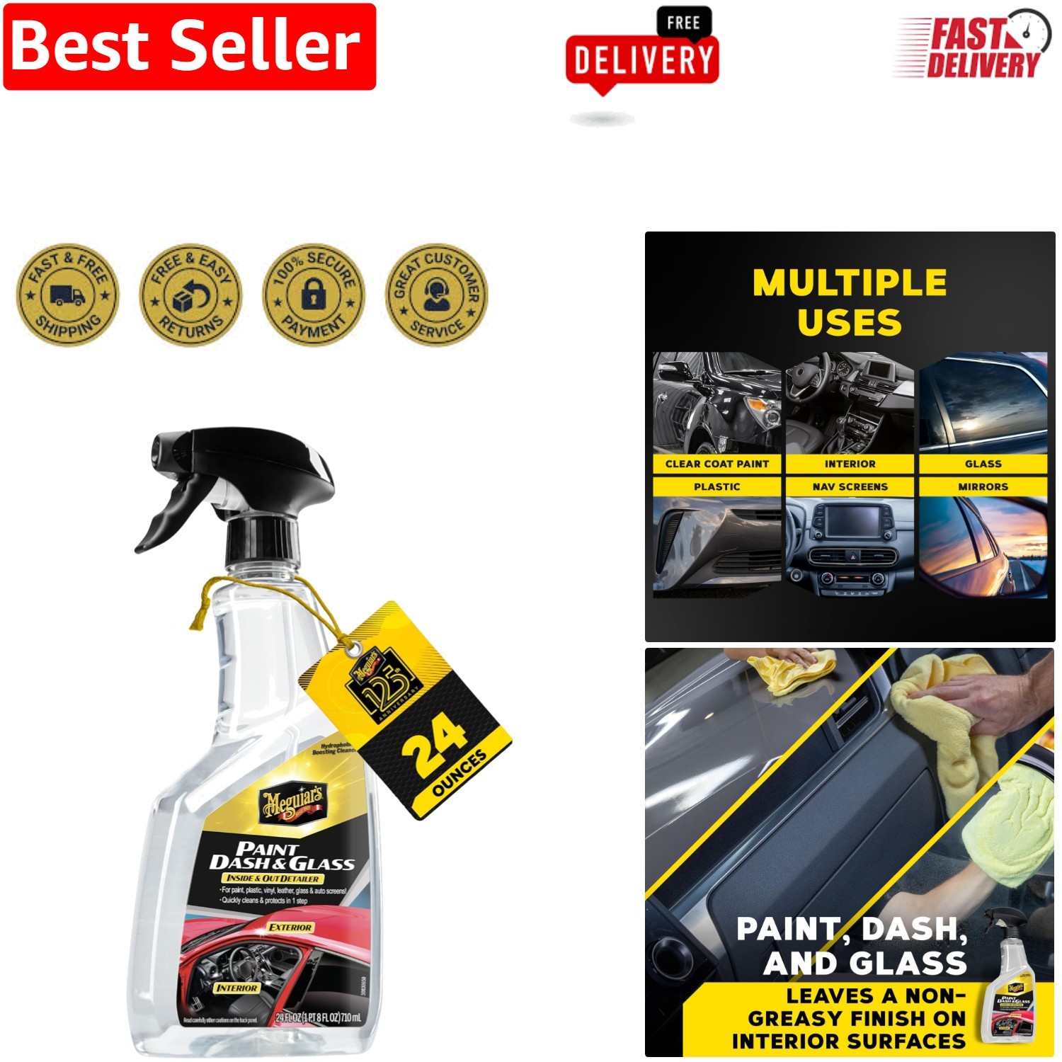 Quick & Easy 24 Oz Car Detailer – Streak-Free Hydrophobic Shine for All Surfaces