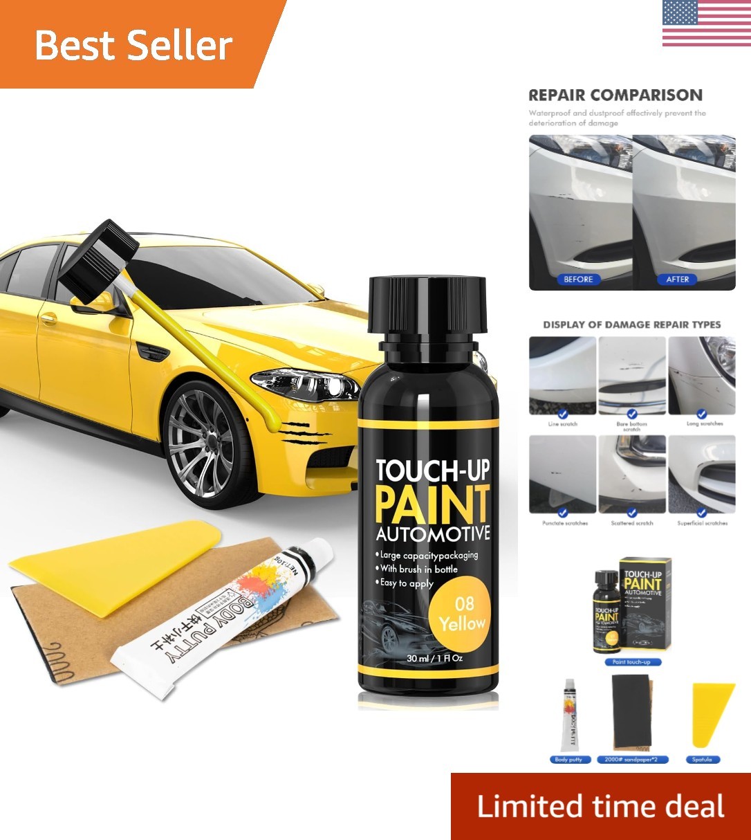 Enamel Yellow Car Paint Touch-Up – Rust-Proof Scratch Repair Solution
